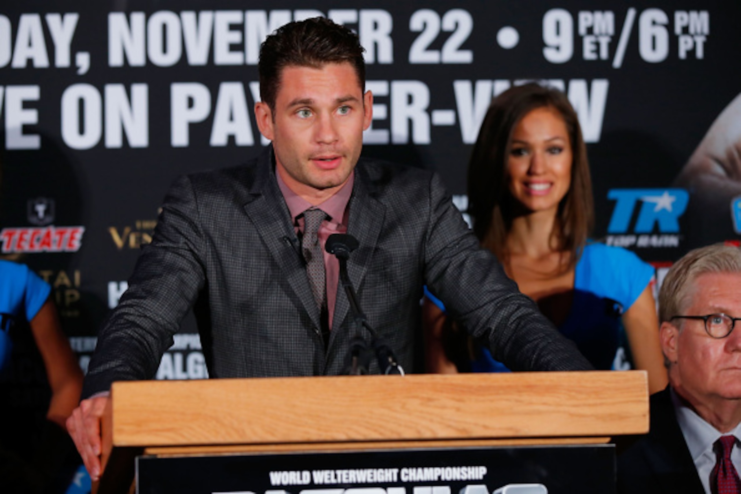 NEW YORK, NY - SEPTEMBER 04:  Chris Algieri attends the Manny Pacquiao v Chris Algieri Media Tour at The Liberty Theatre on September 4, 2014 in New York City.  (Photo by Joe Scarnici/Getty Images)