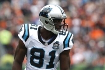 Oct 12, 2014; Cincinnati, OH, USA; Carolina Panthers wide receiver Jason Avant (81) against the Cincinnati Bengals at Paul Brown Stadium. The Bengals and the Panthers tie in overtime 37-37. Mandatory Credit: Aaron Doster-USA TODAY Sports