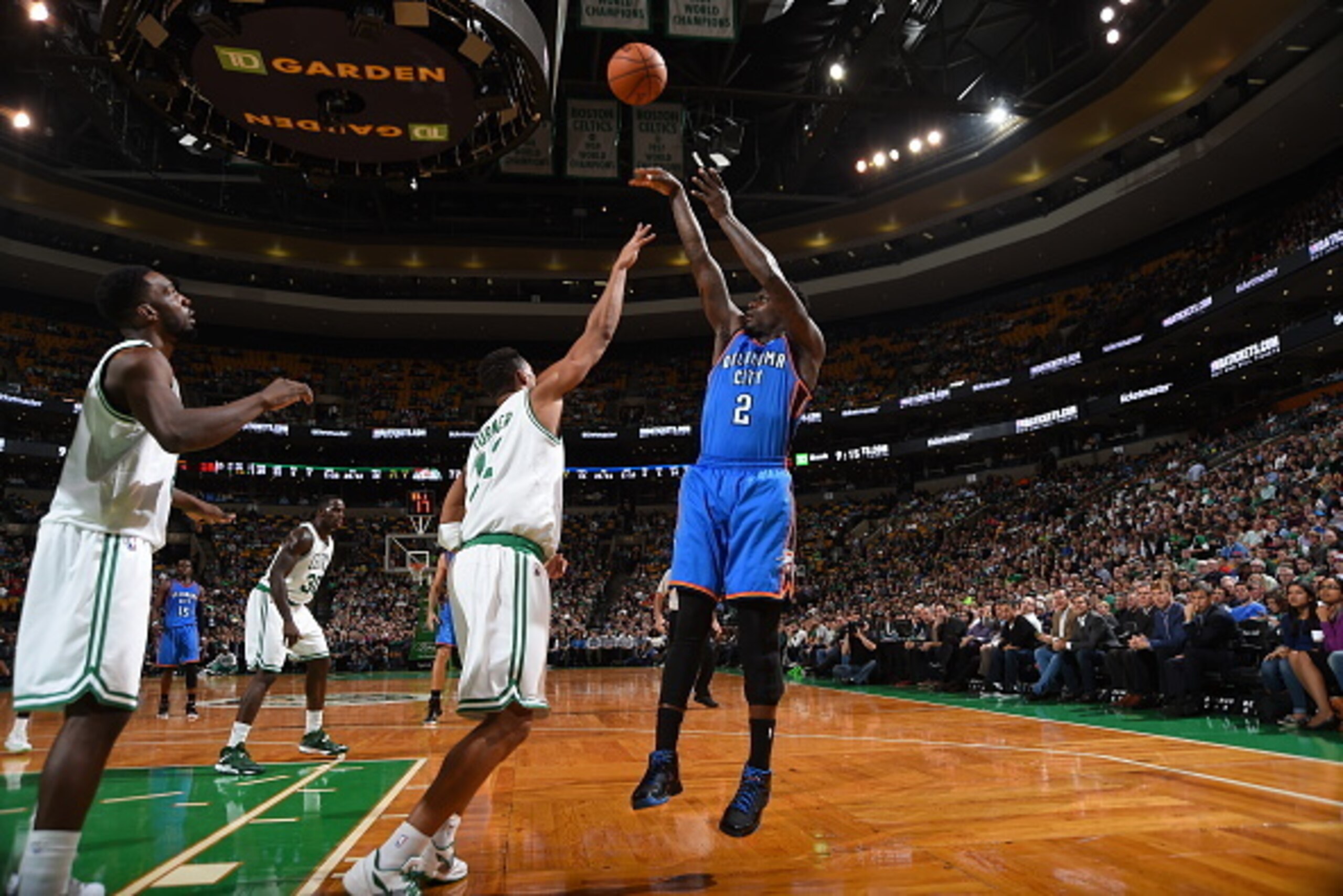 BOSTON, MA - NOVEMBER 12:  Anthony Morrow #2 of the Oklahoma City Thunder shoots the ball against the Boston Celtics during the game on November 12, 2014 at the TD Garden in Boston, Massachusetts. NOTE TO USER: User expressly acknowledges and agrees that,