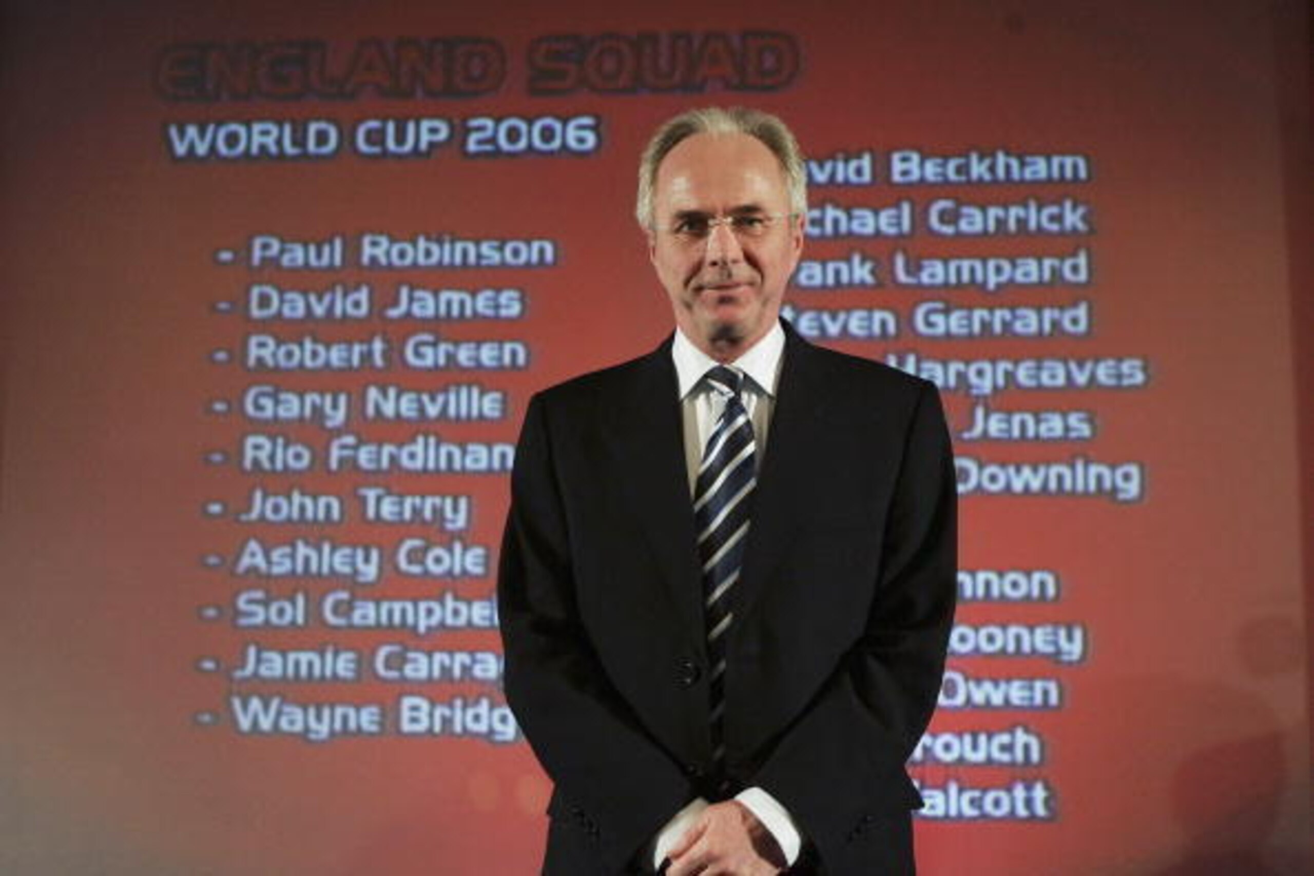 LONDON - MAY 08:  England football team manager Sven Goran Eriksson announces his World Cup team on May 8, 2006 in London, England. Theo Walcott of Arsenal and Aaron Lennon of Tottenham hotspur were announced today as part of England's 23 man provisional 