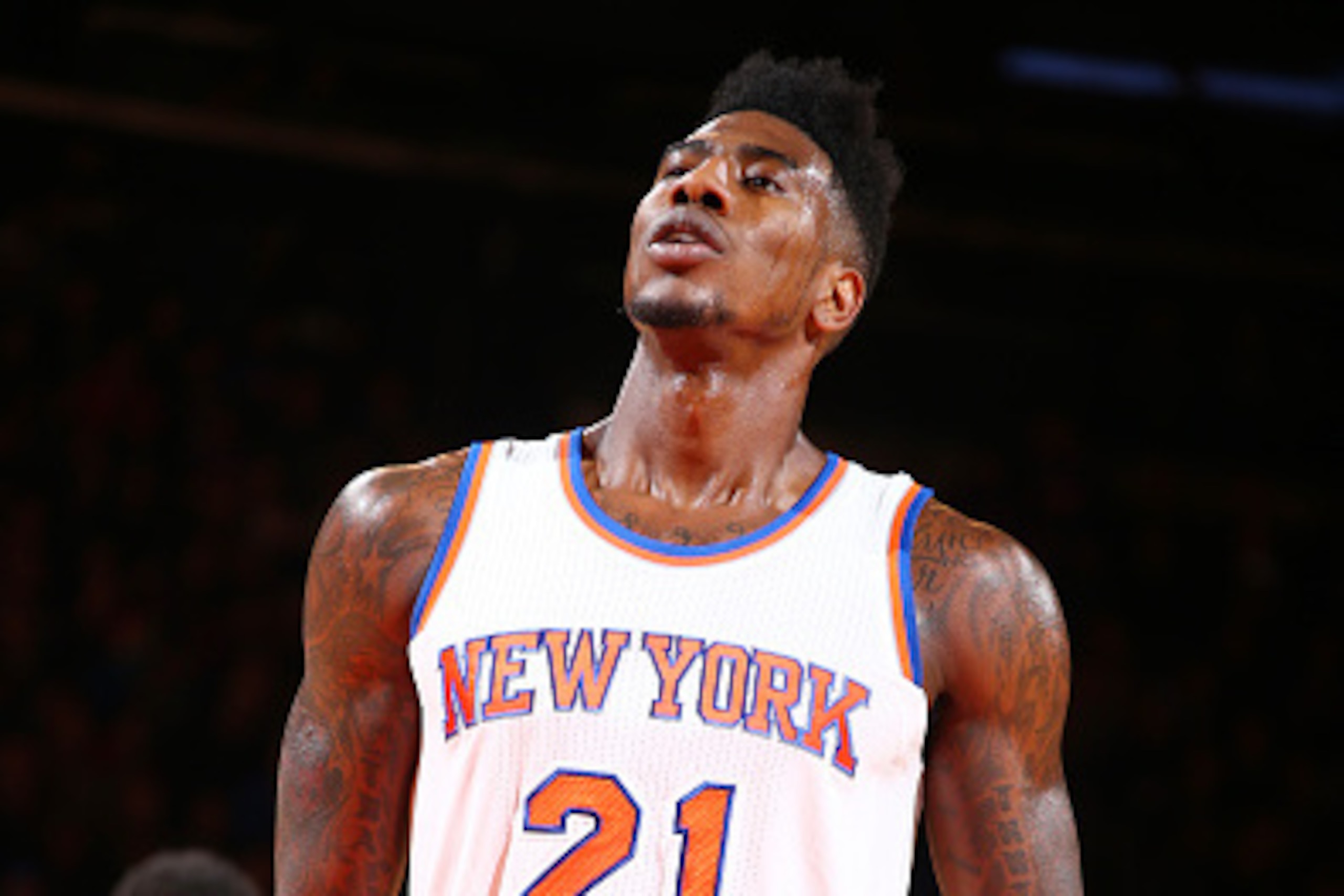 NEW YORK, NY - NOVEMBER 2: Iman Shumpert #21 of the New York Knicks during the game on November 2, 2014 at Madison Square Garden in New York City, New York. NOTE TO USER: User expressly acknowledges and agrees that, by downloading and or using this Photog