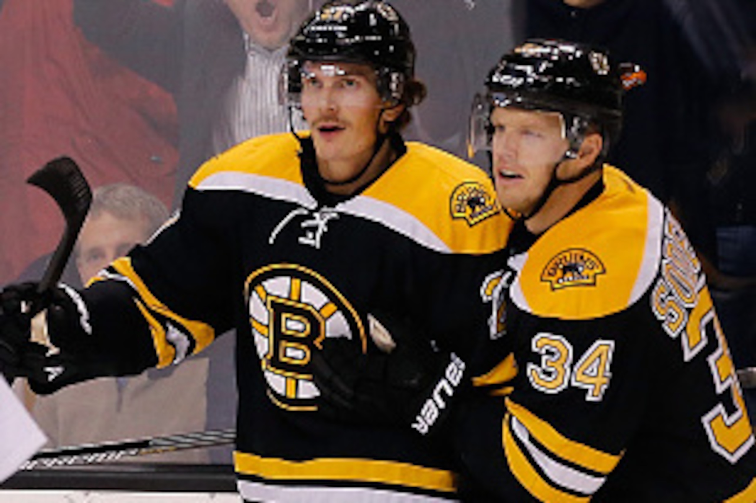 BOSTON, MA - NOVEMBER 6: Loui Eriksson #21 of the Boston Bruins celebrates his goal with Carl Soderberg #34 in the third period against the Edmonton Oilers at TD Garden on November 6, 2014 in Boston, Massachusetts. (Photo by Jim Rogash/Getty Images) BOSTON, MA - NOVEMBER 6: Loui Eriksson #21 of the Boston Bruins celebrates his goal with Carl Soderberg #34 in the third period against the Edmonton Oilers at TD Garden on November 6, 2014 in Boston, Massachusetts. (Photo by Jim Rogash/Getty Images)