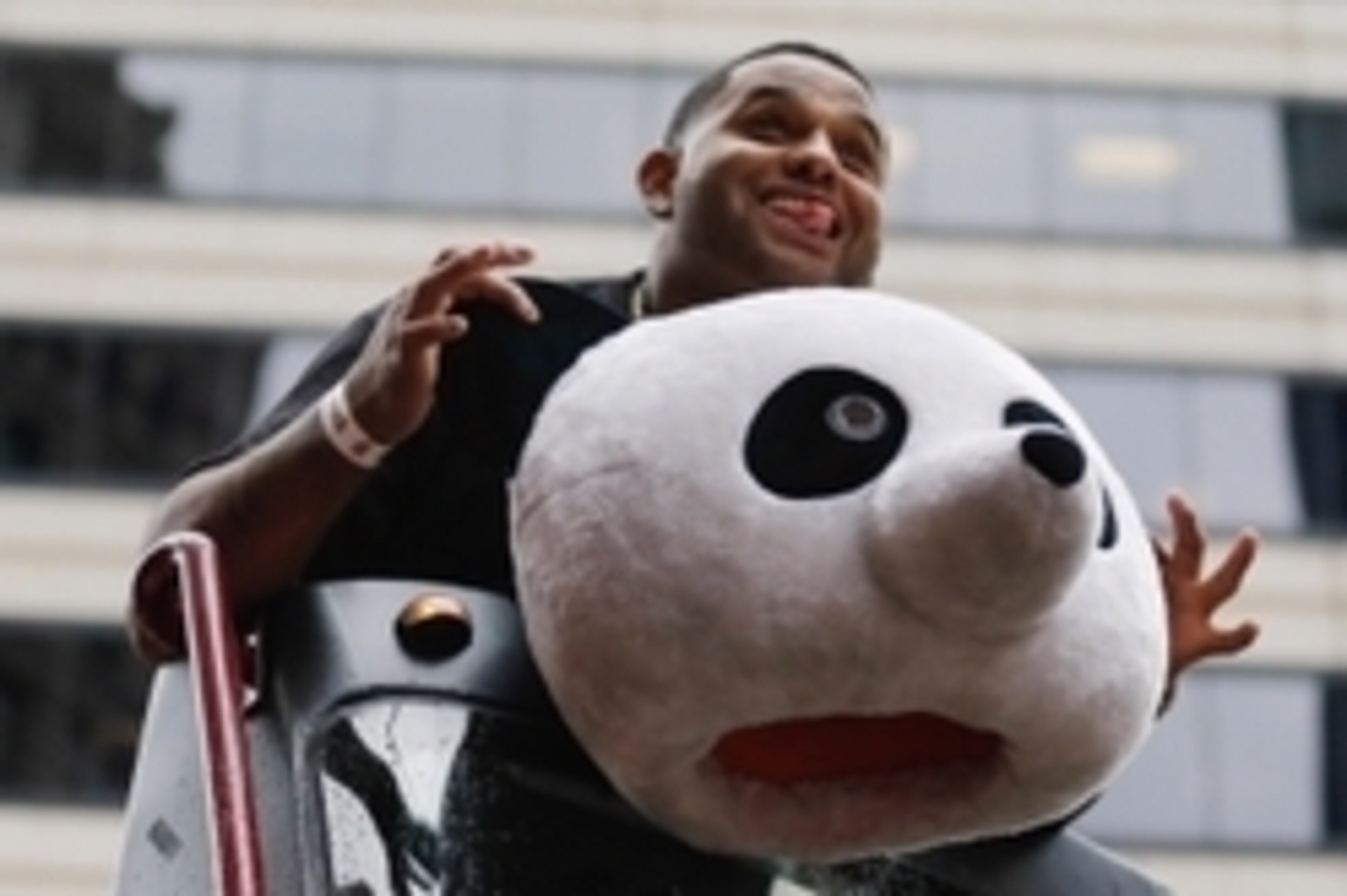Oct 31, 2014; San Francisco, CA, USA; San Francisco Giants third baseman Pablo Sandoval (48) holds up a panda costume head during the World Series victory parade on Market Street. Mandatory Credit: Kelley L Cox-USA TODAY Sports Oct 31, 2014; San Francisco, CA, USA; San Francisco Giants third baseman Pablo Sandoval (48) holds up a panda costume head during the World Series victory parade on Market Street. Mandatory Credit: Kelley L Cox-USA TODAY Sports