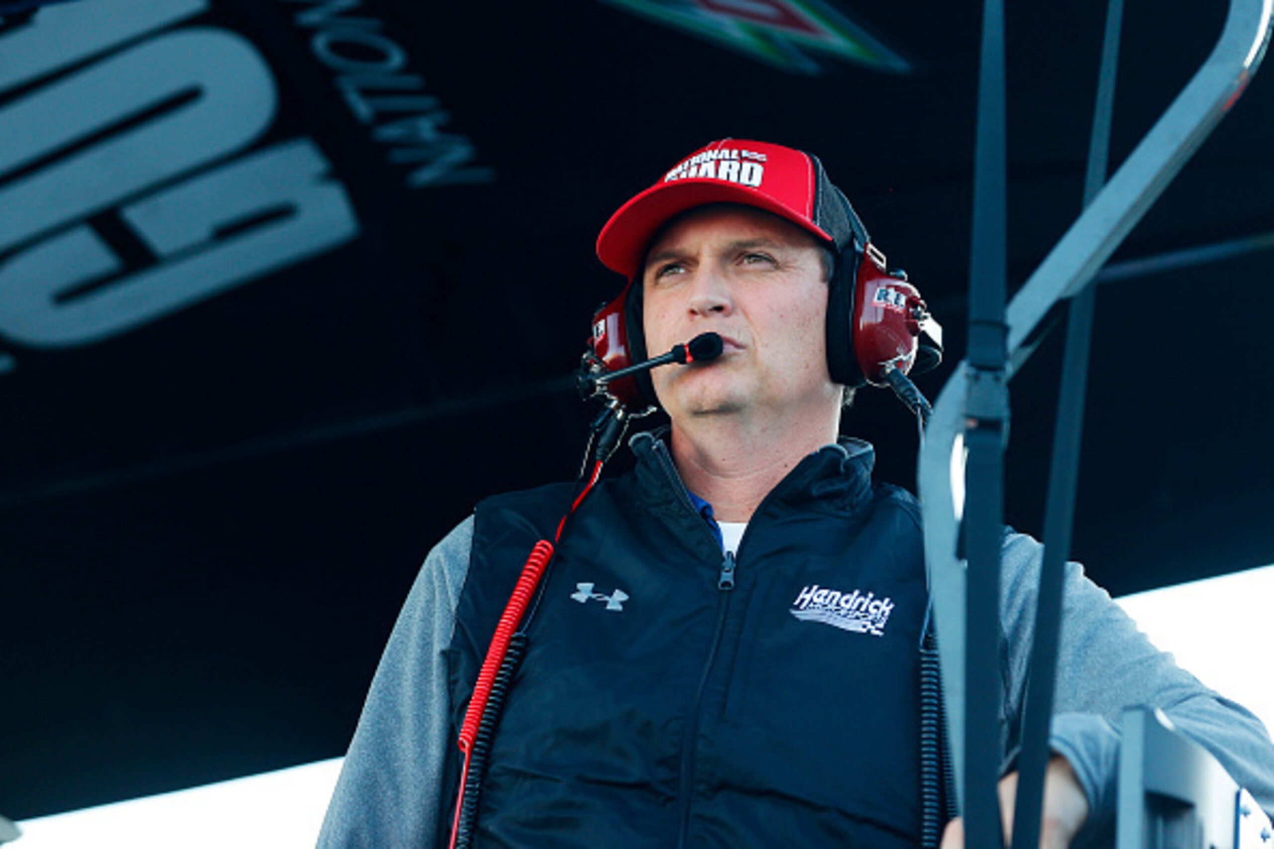 MARTINSVILLE, VA - OCTOBER 26:  Steve Letarte, crew chief of the #88 National Guard Chevrolet, looks on from the pit box during the NASCAR Sprint Cup Series Goody's Headache Relief Shot 500 at Martinsville Speedway on October 26, 2014 in Martinsville, Vir