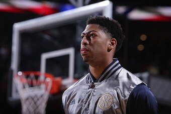 PORTLAND, OR - NOVEMBER 17:  Anthony Davis #23 of the New Orleans Pelicans looks on before the game against the Portland Trail Blazers on November 17, 2014 at the Moda Center in Portland, Oregon. NOTE TO USER: User expressly acknowledges and agrees that, 