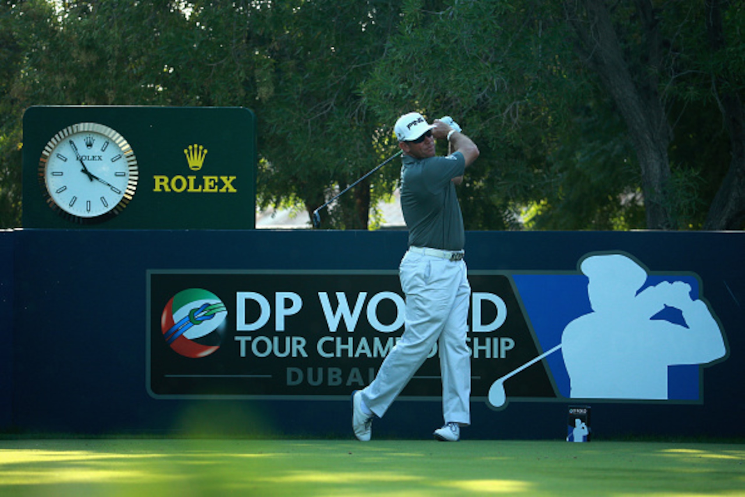 DUBAI, UNITED ARAB EMIRATES - NOVEMBER 18:  Lee Westwood of England plays in the pro-am ahead of the DP World Tour Championship at Jumeirah Golf Estates on November 18, 2014 in Dubai, United Arab Emirates.  (Photo by Warren Little/Getty Images)