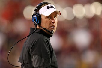 BATON ROUGE, LA - OCTOBER 25:  Head coach Hugh Freeze of the Mississippi Rebels reacts to a call during the game against the LSU Tigers at Tiger Stadium on October 25, 2014 in Baton Rouge, Louisiana.  (Photo by Chris Graythen/Getty Images)