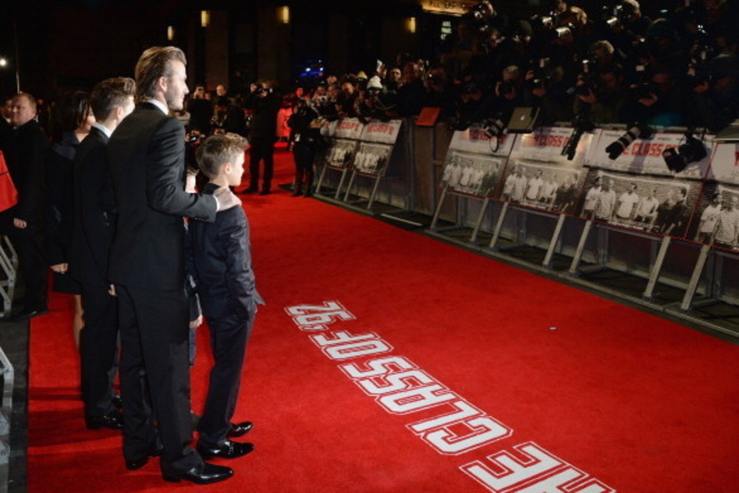 LONDON, ENGLAND - DECEMBER 01: David Beckham, Brooklyn Beckham, Romeo Beckham and Cruz Beckham attend the World premiere of 'The Class of 92' at Odeon West End on December 1, 2013 in London, England. (Photo by Dave J Hogan/Getty Images) LONDON, ENGLAND - DECEMBER 01: David Beckham, Brooklyn Beckham, Romeo Beckham and Cruz Beckham attend the World premiere of 'The Class of 92' at Odeon West End on December 1, 2013 in London, England. (Photo by Dave J Hogan/Getty Images)