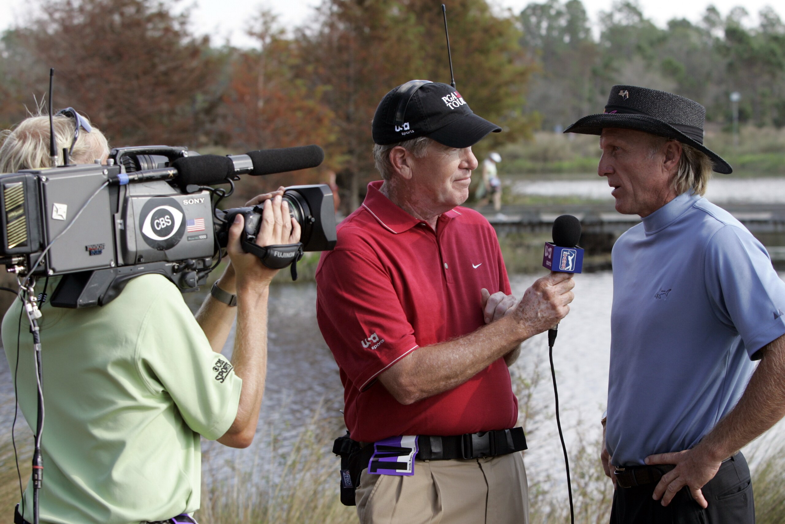 UNITED STATES - NOVEMBER 11: Greg Norman speaks with Ed Snead of USA Network following the first round of the Franklin Templeton Shark Shootout held on the Tiburon course at the Ritz-Carlton Golf Resort in Naples, Florida on Friday, November 11, 2005. ( UNITED STATES - NOVEMBER 11: Greg Norman speaks with Ed Snead of USA Network following the first round of the Franklin Templeton Shark Shootout held on the Tiburon course at the Ritz-Carlton Golf Resort in Naples, Florida on Friday, November 11, 2005. (