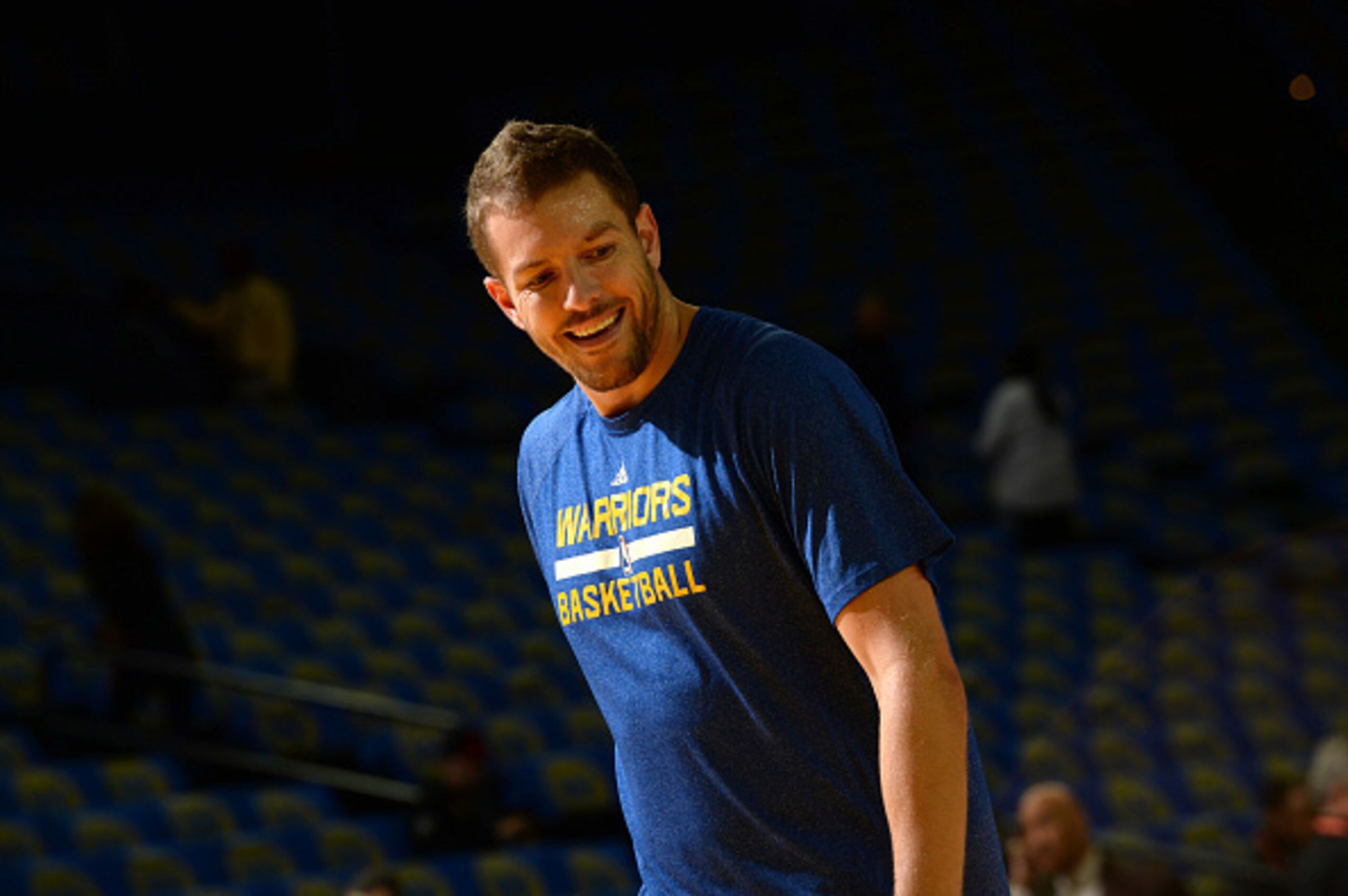 OAKLAND, CA - NOVEMBER 1: David Lee #10 of the Golden State Warriors warms up prior to the game against the Los Angeles Lakers on November 1, 2014 at Oracle Arena in Oakland, California. NOTE TO USER: User expressly acknowledges and agrees that, by downlo