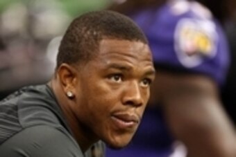 Aug 28, 2014; New Orleans, LA, USA; Baltimore Ravens running back Ray Rice (27) watches their game against the New Orleans Saints from the bench in the second quarter at the Mercedes-Benz Superdome. Mandatory Credit: Chuck Cook-USA TODAY Sports