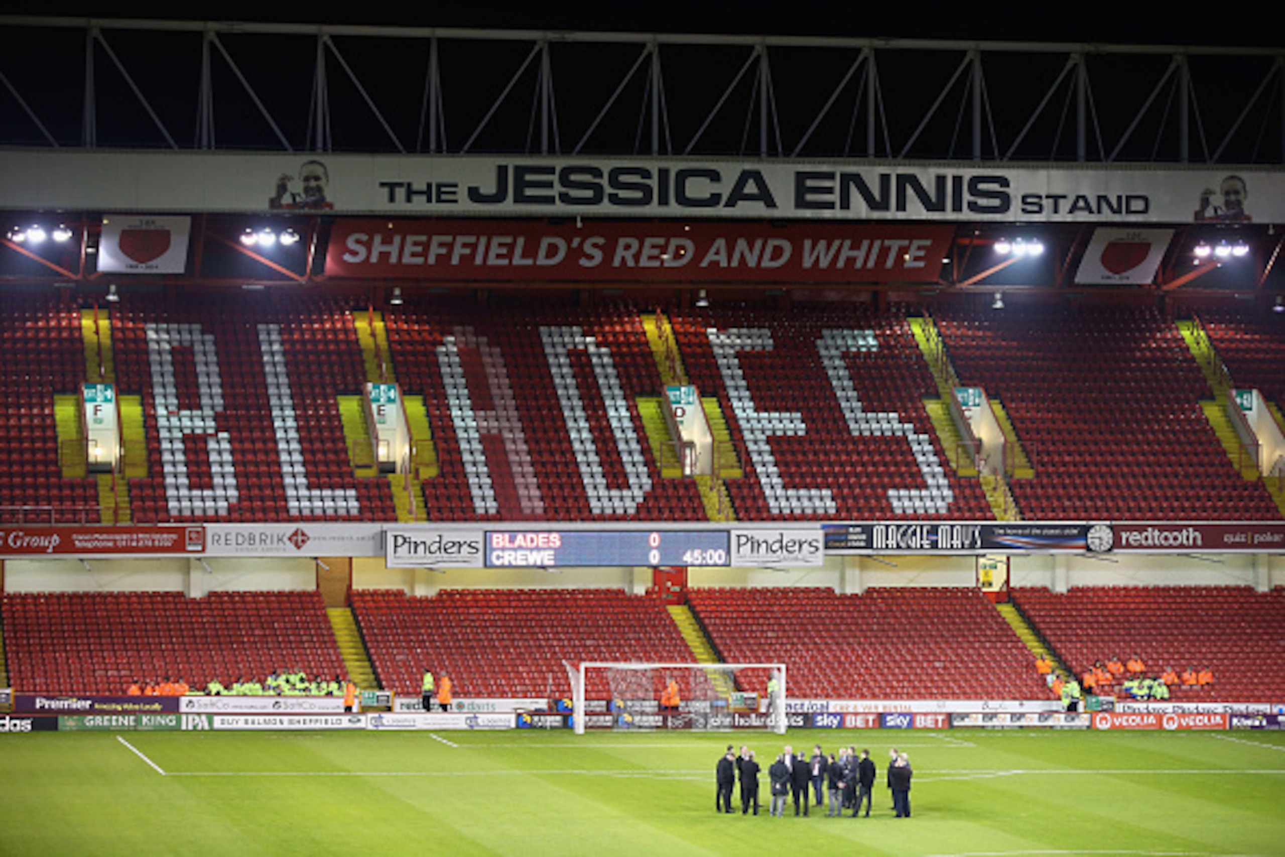 SHEFFIELD, ENGLAND - NOVEMBER 18:  A general view of the 'Jessica Ennis' stand at Bramall Lane ahead of the FA Cup First Round Replay match between Sheffield United and Cewe Alexandra at Bramell Lane on November 18, 2014 in Sheffield, England.  (Photo by 