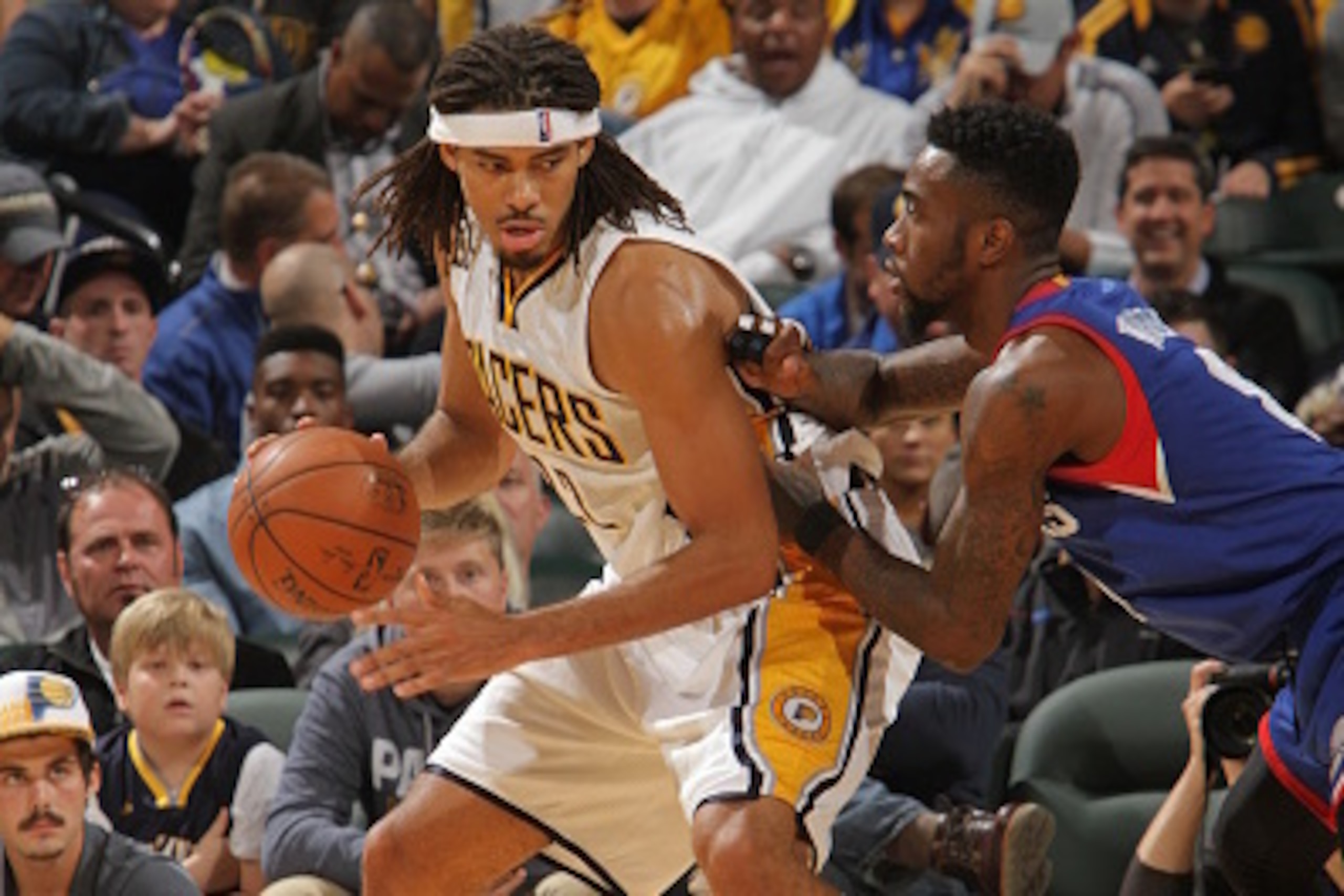 INDIANAPOLIS, IN - OCTOBER 29:  Chris Copeland #22 of the Indiana Pacers handles the ball against the Philadelphia 76ers at Bankers Life Fieldhouse on October 29, 2014 in Indianapolis, Indiana. NOTE TO USER: User expressly acknowledges and agrees that, by
