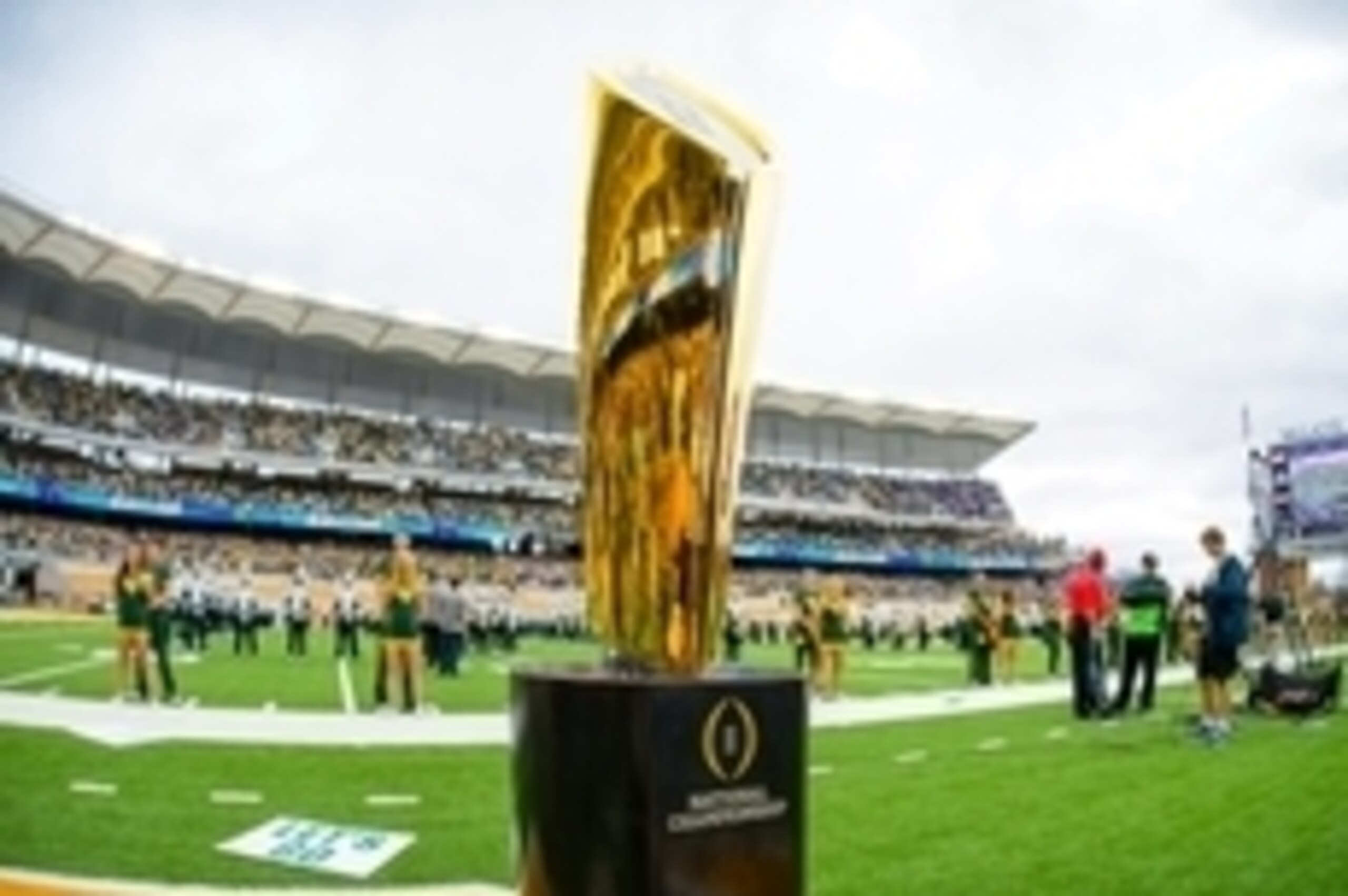 Oct 11, 2014; Waco, TX, USA; A view of the college football playoff national championship trophy before the game between the Baylor Bears and the TCU Horned Frogs at McLane Stadium. The Bears defeat Horned Frogs 61-58. Mandatory Credit: Jerome Miron-USA T