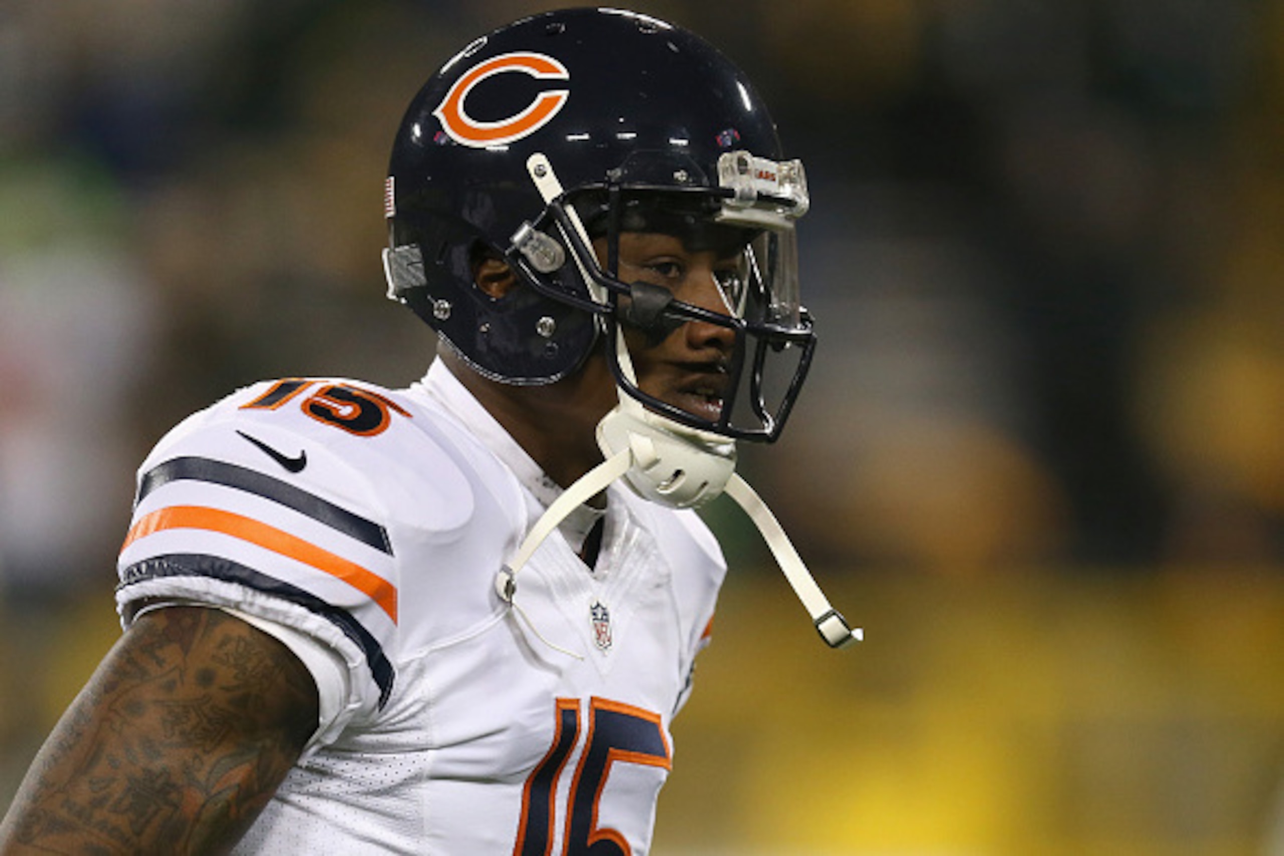 GREEN BAY, WI - NOVEMBER 09: Brandon Marshall #15 of the Chicago Bears warms up prior to the game against the Green Bay Packers at Lambeau Field on November 9, 2014 in Green Bay, Wisconsin. (Photo by Jonathan Daniel/Getty Images) GREEN BAY, WI - NOVEMBER 09: Brandon Marshall #15 of the Chicago Bears warms up prior to the game against the Green Bay Packers at Lambeau Field on November 9, 2014 in Green Bay, Wisconsin. (Photo by Jonathan Daniel/Getty Images)