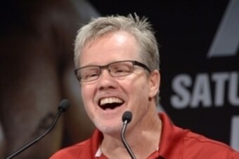 Sep 3, 2014; Los Angeles, CA, USA; Freddie Roach at press conference at Hyatt Regency Century Plaza Hotel in advance of World Welterweight Championship bout between Chris Algieri and Manny Pacquiao (not pictured) on Nov. 22, 2014. Mandatory Credit: Kirby 