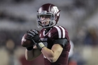 Nov 15, 2014; College Station, TX, USA; Texas A&M Aggies quarterback Kyle Allen (10) warms up before a game against the Missouri Tigers at Kyle Field. Mandatory Credit: Troy Taormina-USA TODAY Sports