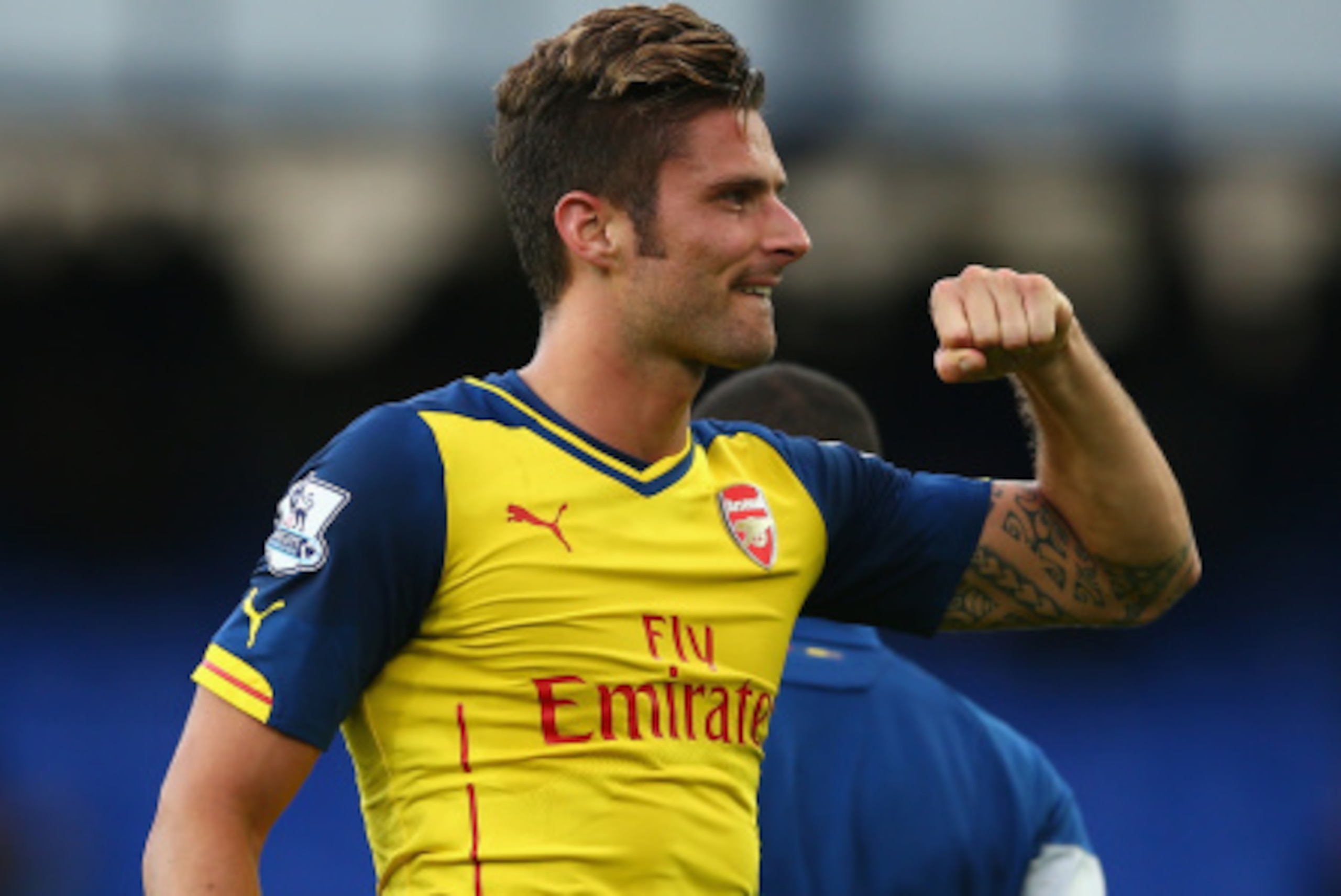 LIVERPOOL, ENGLAND - AUGUST 23:  Olivier Giroud of Arsenal reacts at the end of the Barclays Premier League match between Everton and Arsenal at Goodison Park on August 23, 2014 in Liverpool, England.  (Photo by Clive Brunskill/Getty Images)