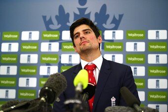 LONDON, ENGLAND - NOVEMBER 14:  England Captain Alastair Cook talks to the media ahead of the teams departure to Sri Lanka at Lord's Cricket Ground on November 14, 2014 in London, England.  (Photo by Clive Rose/Getty Images)