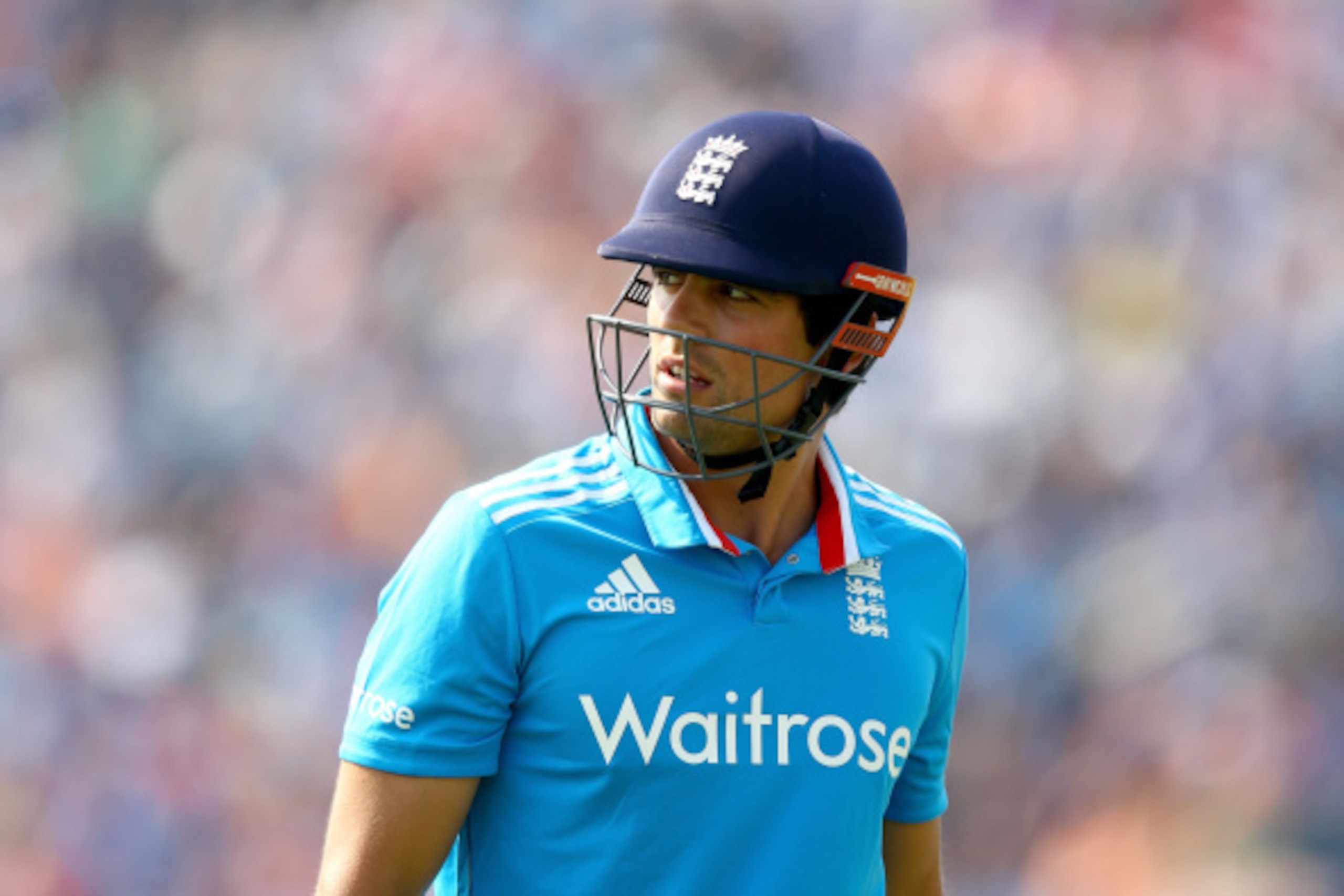 LEEDS, ENGLAND - SEPTEMBER 05:  Alastair Cook of England walks off after getting caught out during the Royal London One-Day match between England and India at Headingley on September 5, 2014 in Leeds, England.  (Photo by Richard Heathcote/Getty Images)