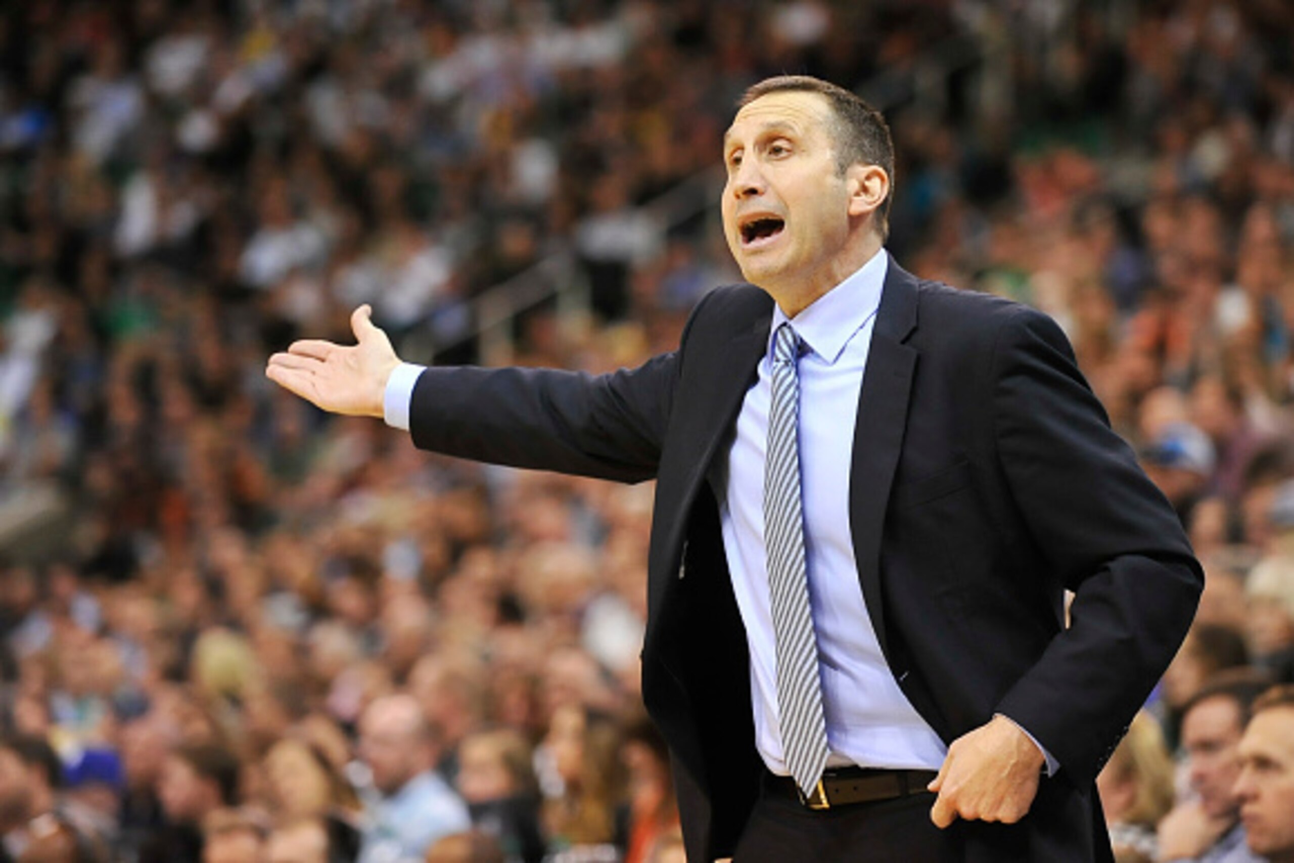 SALT LAKE CITY, UT - NOVEMBER 5: Head coach David Blatt of the Cleveland Cavaliers pleads with the officials in the closing minutes of their game against the Utah Jazz at EnergySolutions Arena on November 5, 2014 in Salt Lake City, Utah. The Utah Jazz won