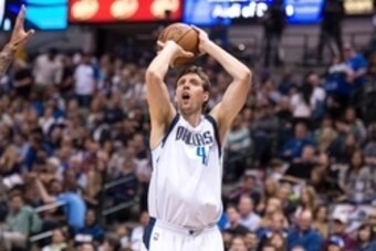 Nov 21, 2014; Dallas, TX, USA; Dallas Mavericks forward Dirk Nowitzki (41) shoots a jump shot against the Los Angeles Lakers during the first half at the American Airlines Center. Mandatory Credit: Jerome Miron-USA TODAY Sports