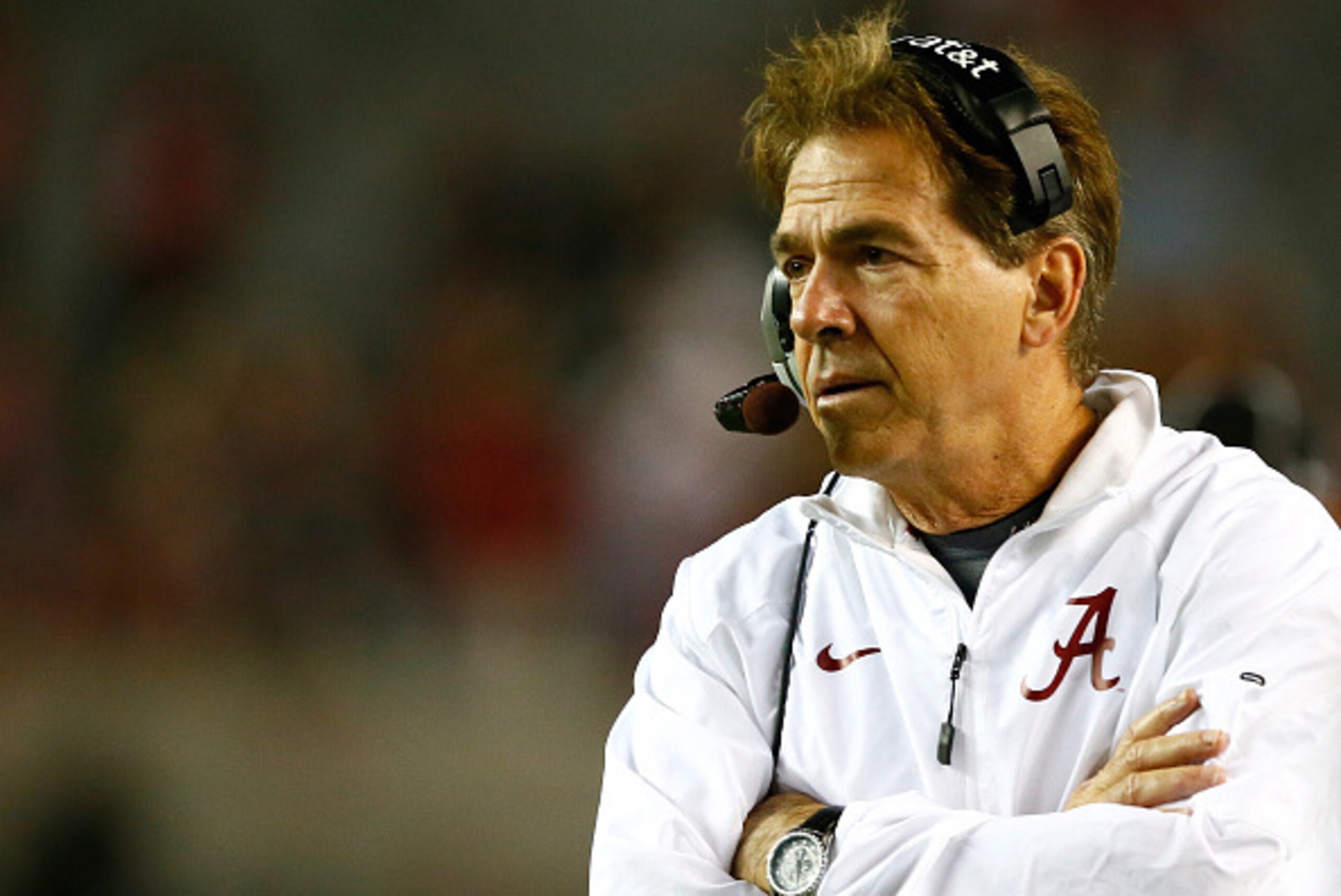 TUSCALOOSA, AL - NOVEMBER 22:  Head coach Nick Saban of the Alabama Crimson Tide looks on during the game against the Western Carolina Catamounts at Bryant-Denny Stadium on November 22, 2014 in Tuscaloosa, Alabama.  (Photo by Kevin C. Cox/Getty Images)