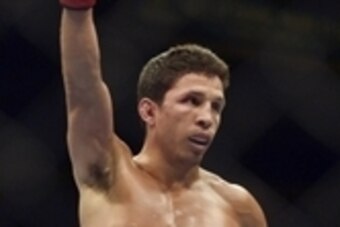 Apr 26, 2014; Baltimore, MD, USA;  Joseph Benavidez waves to the crowd after submitting Timothy Elliot in the first round of UFC 172 at Baltimore Arena. Mandatory Credit: Tommy Gilligan-USA TODAY Sports