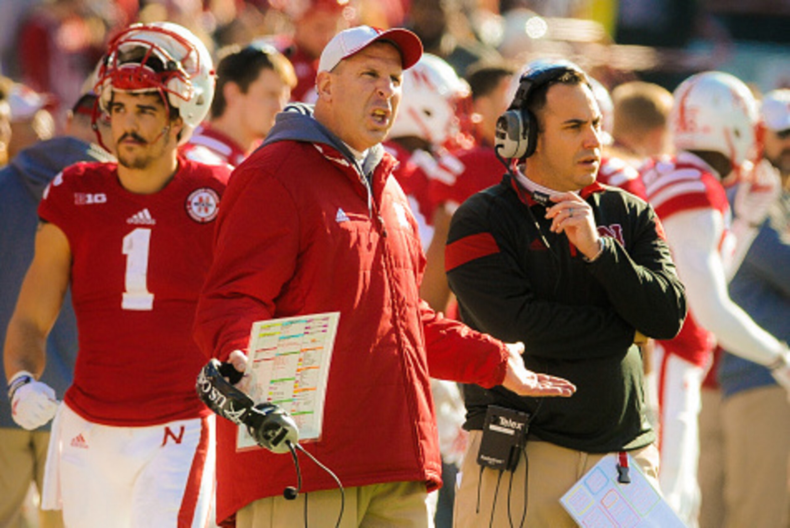 LINCOLN, NE - NOVEMBER 22: Nebraska Cornhuskers head coach Bo Pelini searches for an explanation from a player during their game against the Minnesota Golden Gophers at Memorial Stadium on November 22, 2014 in Lincoln, Nebraska. Minnesota defeated Nebrask