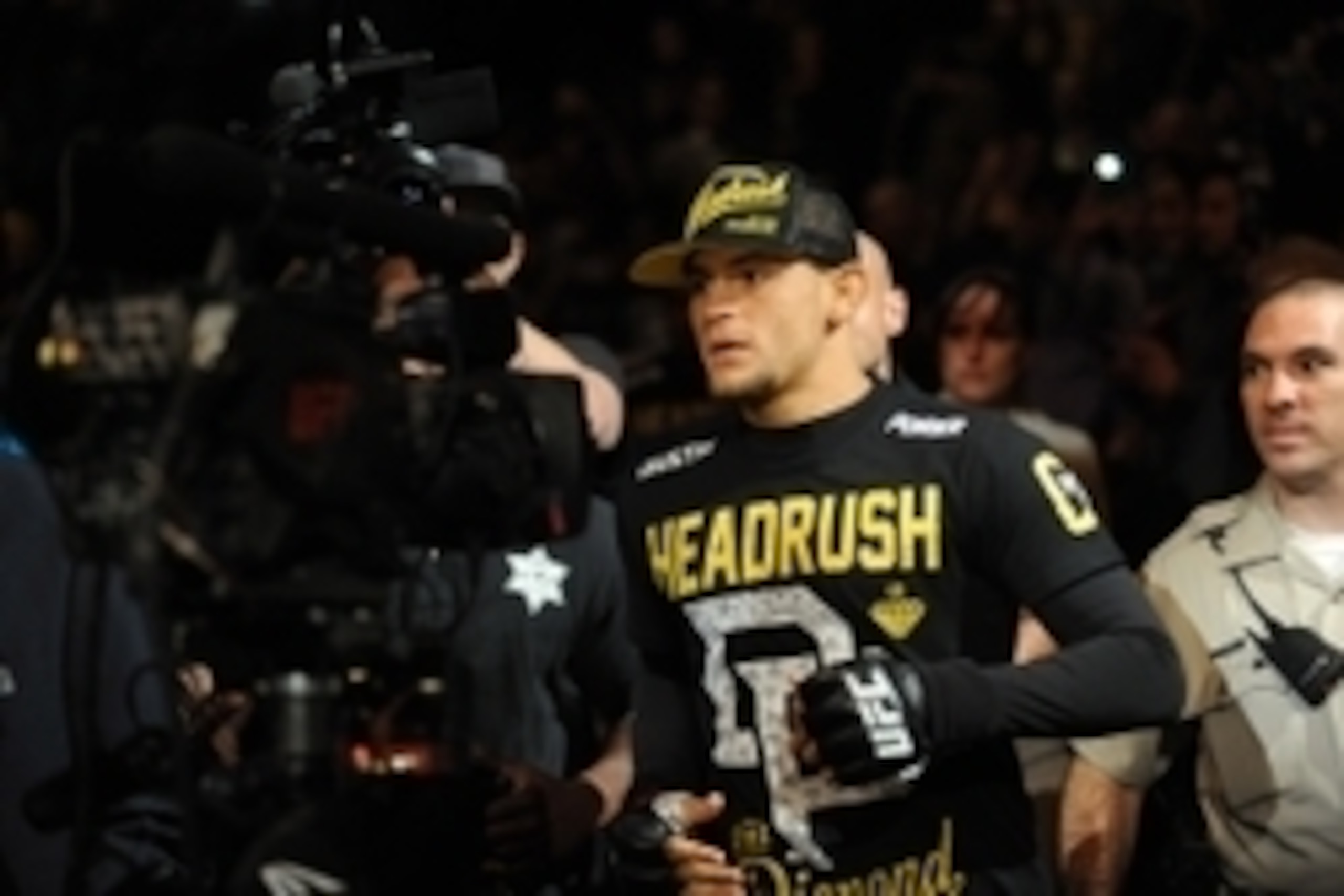 Sep 27, 2014; Las Vegas, NV, USA; Dustin Poirier gets ready for a featherweight fight against Conor McGregor during UFC 178 at MGM Grand Garden Arena. Mandatory Credit: Stephen R. Sylvanie-USA TODAY Sports