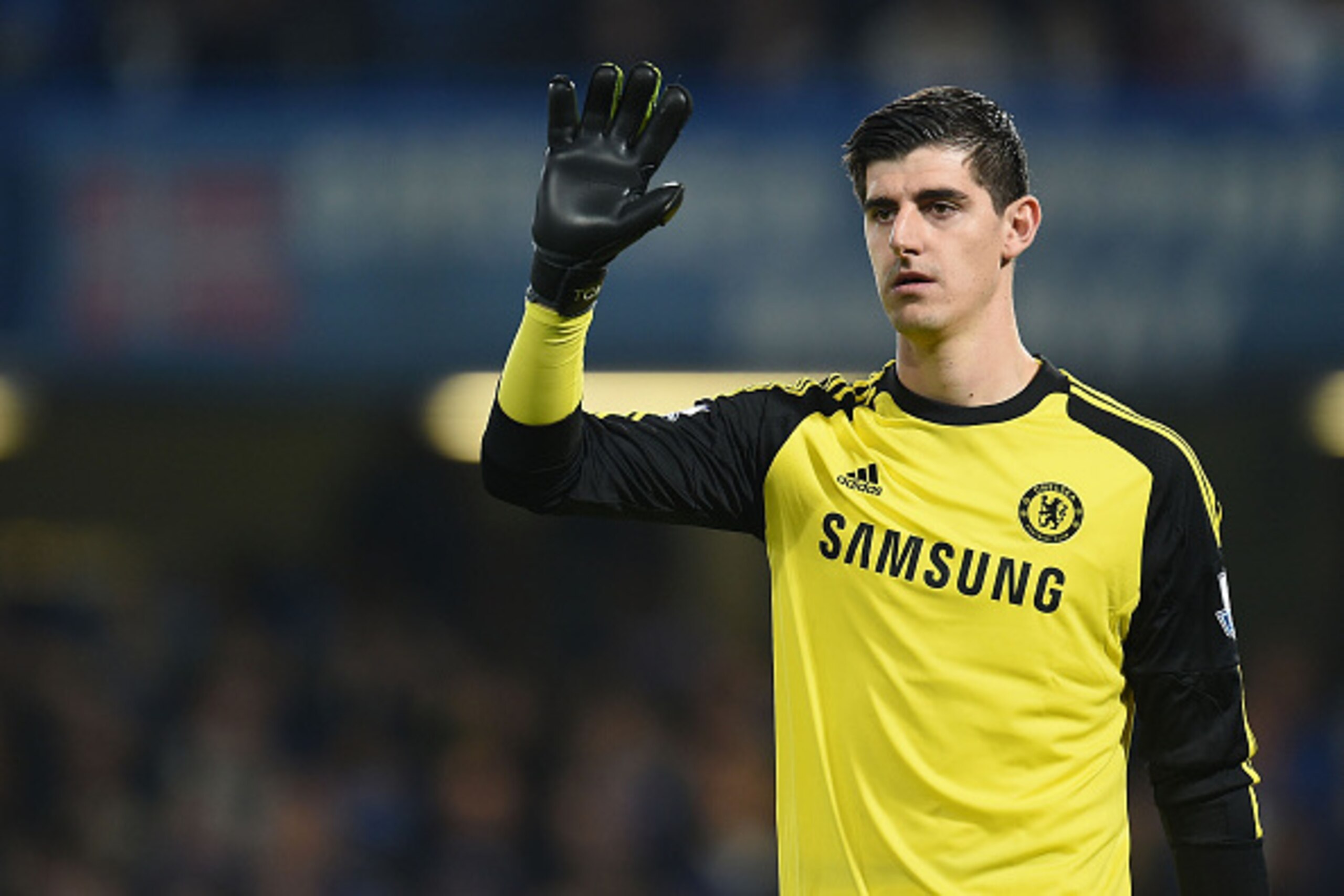 LONDON, ENGLAND - NOVEMBER 22: Goalkeeper of Chelsea Thibaut Courtois during the Barclays Premier League match between Chelsea and West Bromwich Albion at Stamford Bridge on November 22, 2014 in London, England. (Photo by Tom Dulat/Getty Images)