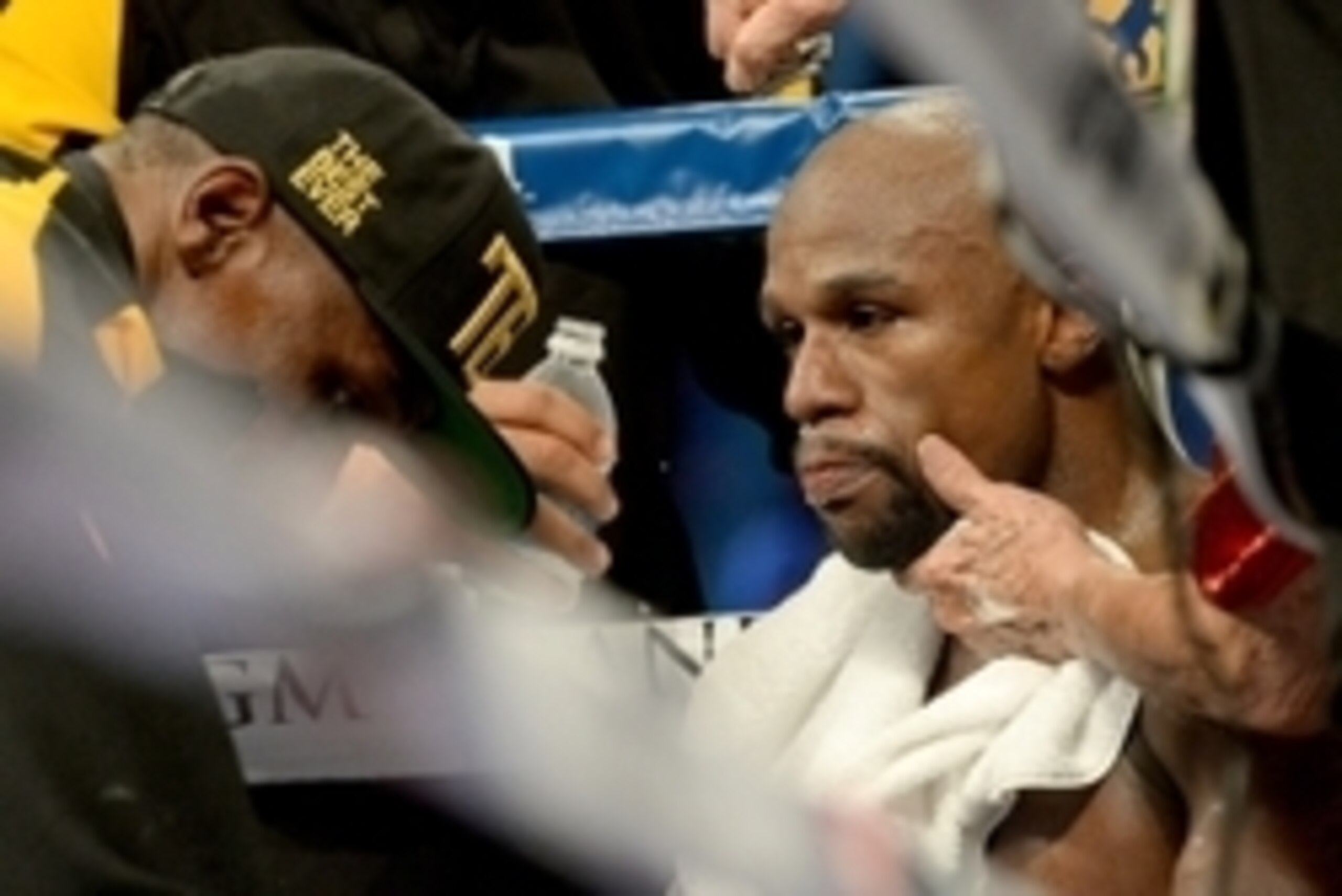 Sep 13, 2014; Las Vegas, NV, USA; Floyd Mayweather in his corner during his WBC & WBA Welterweight and WBC Superwelter Weight title fight against Marcos Maidana (not pictured) at the MGM Grand Garden Arena. Mandatory Credit: Jayne Kamin-Oncea-USA TODAY Sp