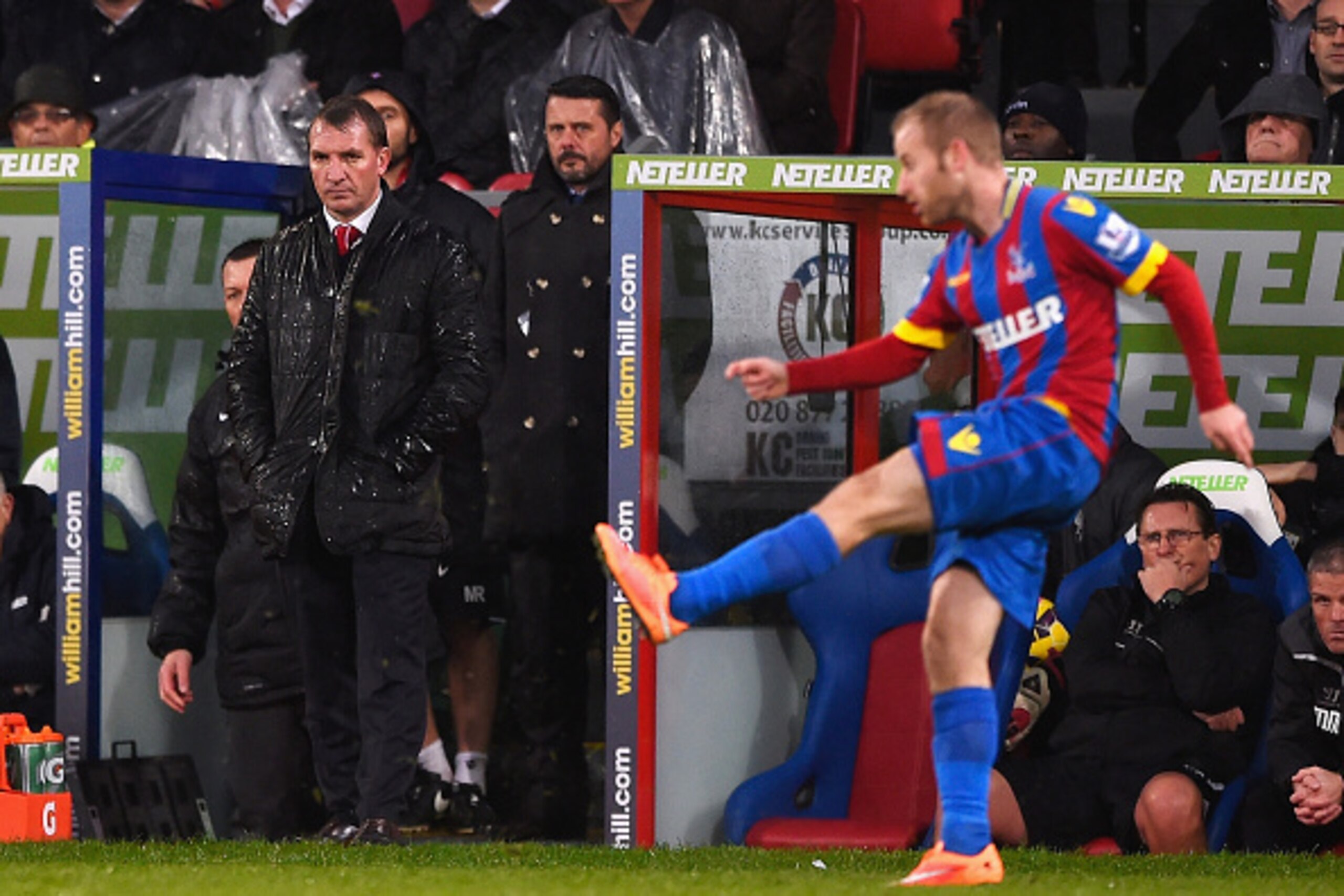 LONDON, ENGLAND - NOVEMBER 23:  Brendan Rodgers, manager of Liverpool looks on in the rain during the Barclays Premier League match between Crystal Palace and Liverpool at Selhurst Park on November 23, 2014 in London, England.  (Photo by Mike Hewitt/Getty