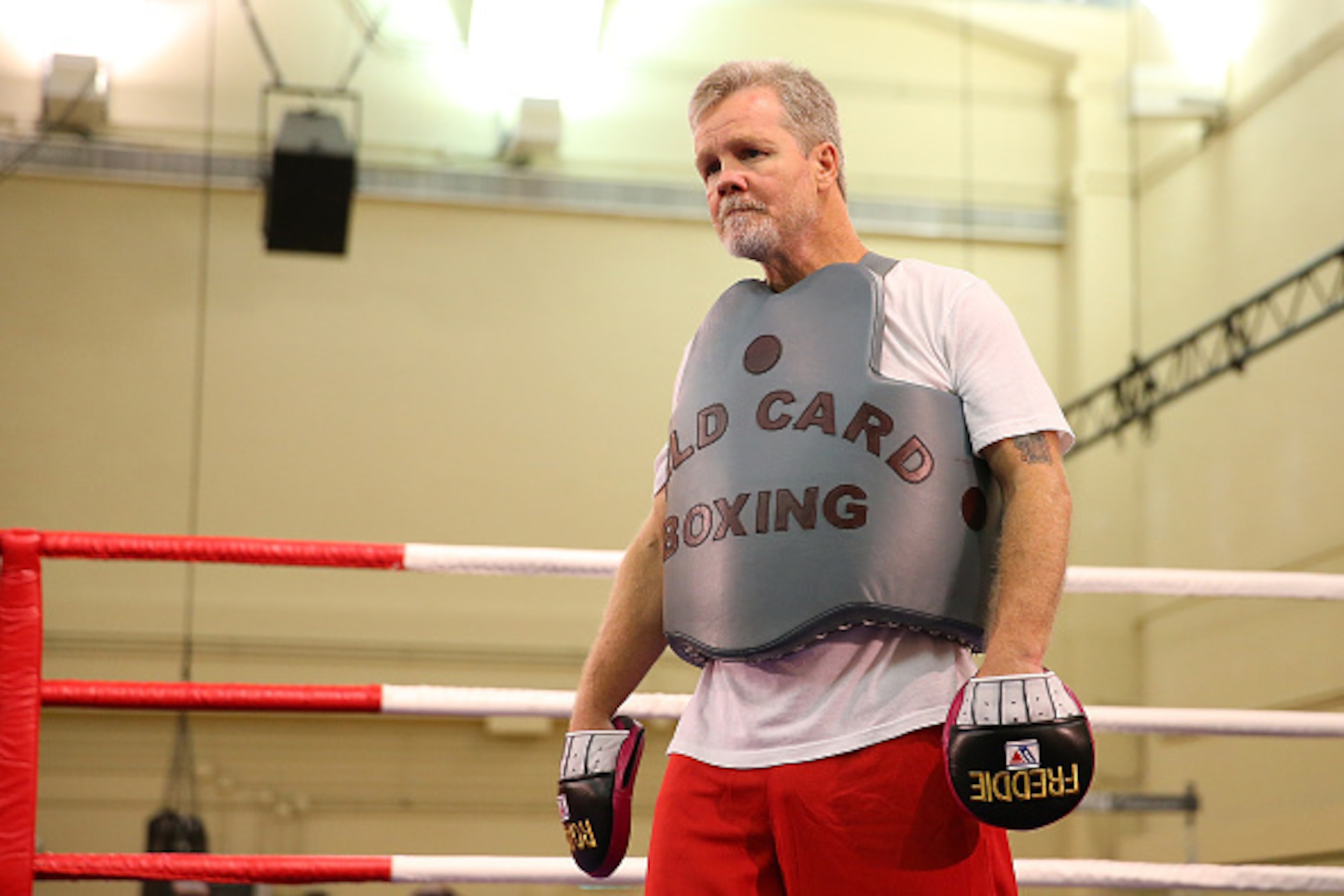 MACAU - NOVEMBER 20:  Manny Pacquiao's trainer Freddie Roach looks on during a workout session at The Venetian on November 20, 2014 in Macau, Macau.  (Photo by Chris Hyde/Getty Images)
