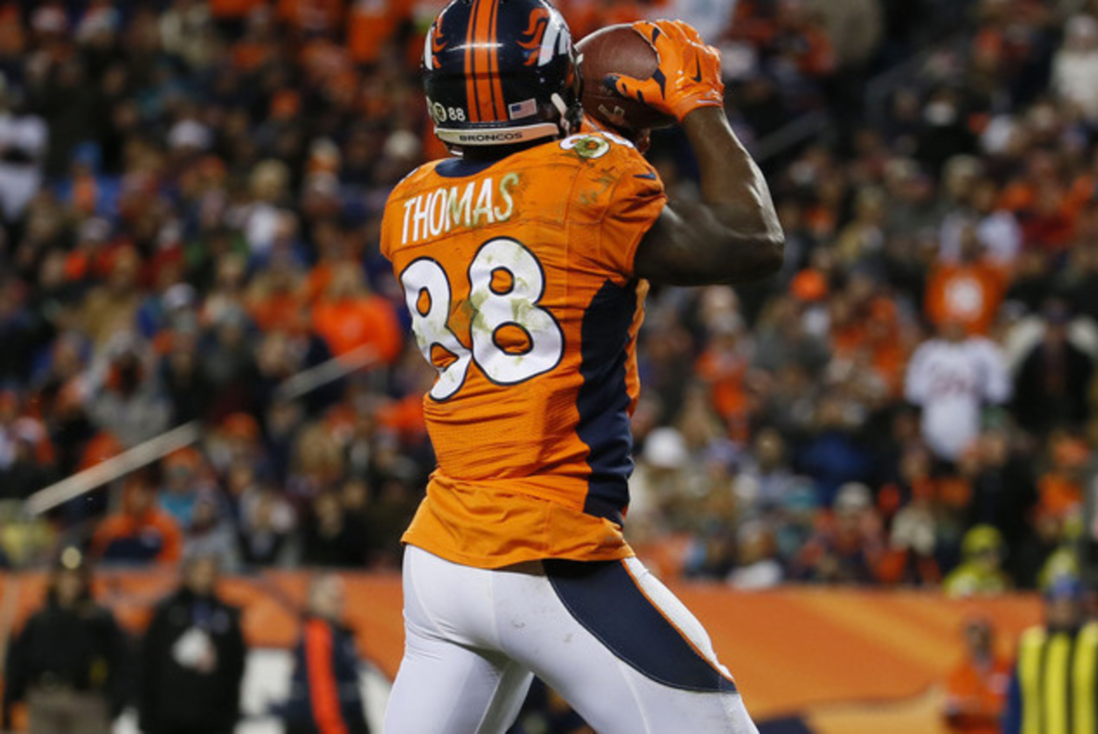 Demaryius Thomas wasn't challenged by the usually superb Brent Grimes on this touchdown reception.