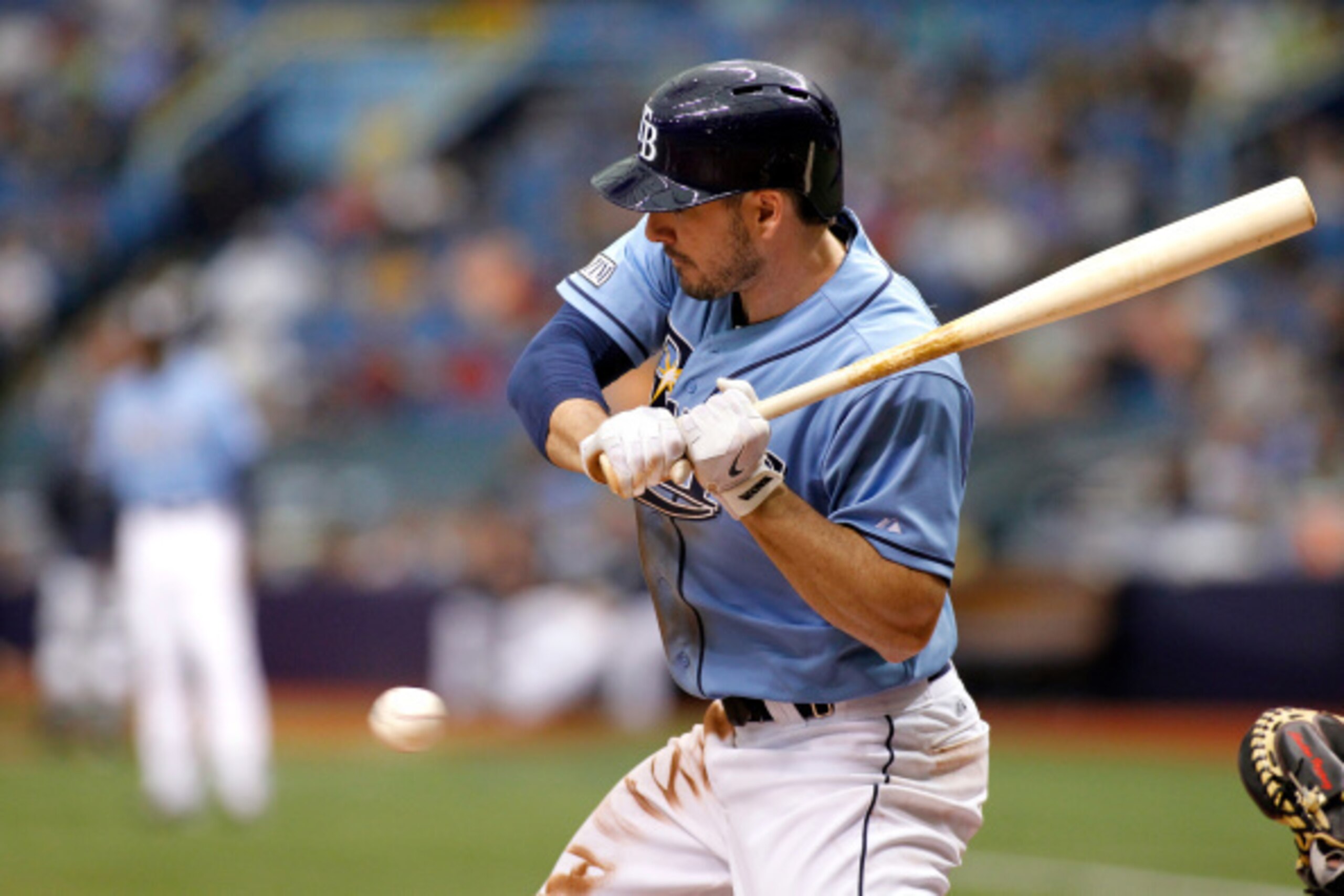 ST. PETERSBURG, FL - AUGUST 31:  Matt Joyce #20 of the Tampa Bay Rays strikes out looking during the seventh inning of a game against the Boston Red Sox on August 31, 2014 at Tropicana Field in St. Petersburg, Florida.  (Photo by Brian Blanco/Getty Images