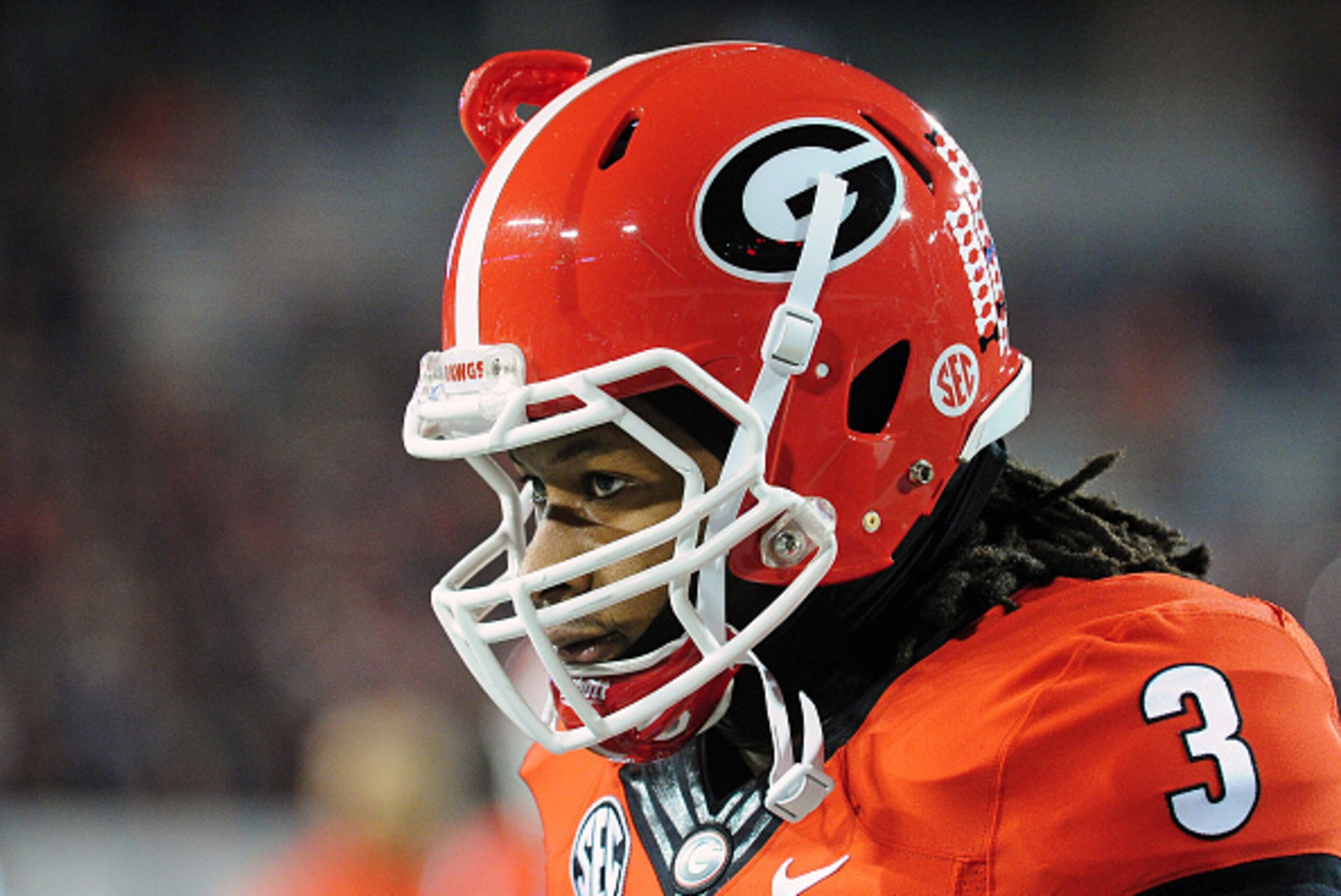ATHENS, GA - NOVEMBER 15: Todd Gurley #3 of the Georgia Bulldogs warms up before the game against the Auburn Tigers at Sanford Stadium on November 15, 2014 in Athens, Georgia. (Photo by Scott Cunningham/Getty Images)