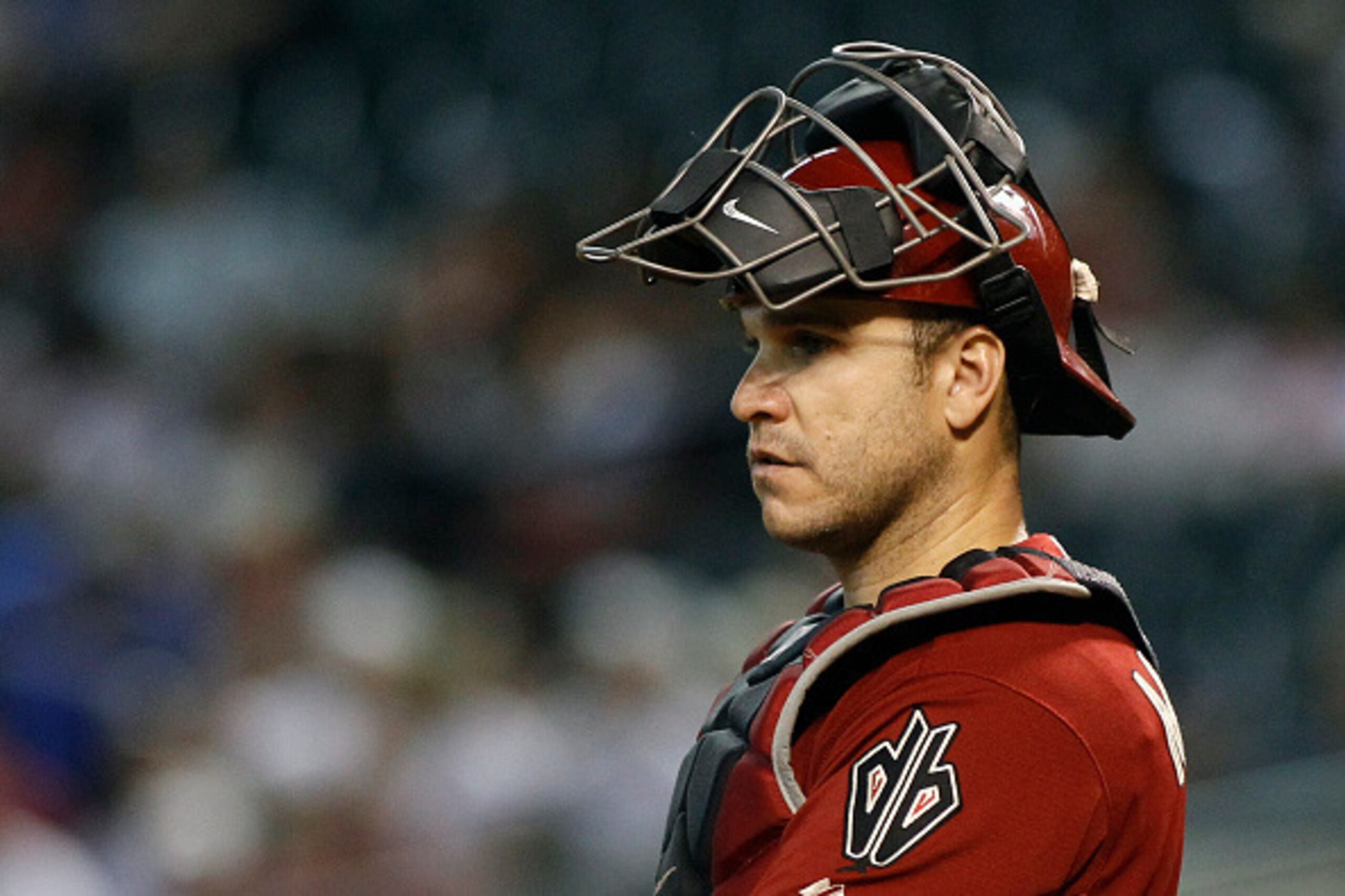 PHOENIX, AZ - SEPTEMBER 14:  Miguel Montero #26 of the Arizona Diamondbacks looks on during the third inning of a MLB game against the San Diego Padres at Chase Field on September 14, 2014 in Phoenix, Arizona.  (Photo by Ralph Freso/Getty Images)