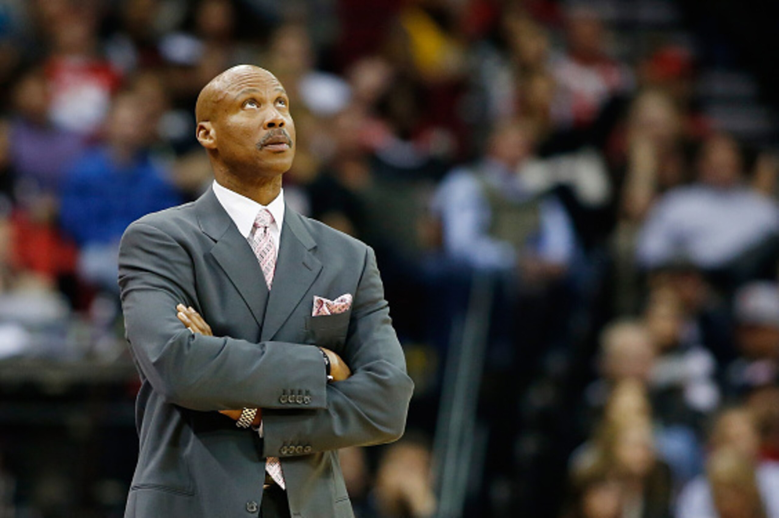 HOUSTON, TX - NOVEMBER 19:  Head coach Byron Scott of the Los Angeles Lakers waits on the court during their game against the Houston Rockets at the Toyota Center on November 19, 2014 in Houston, Texas.  NOTE TO USER: User expressly acknowledges and agree