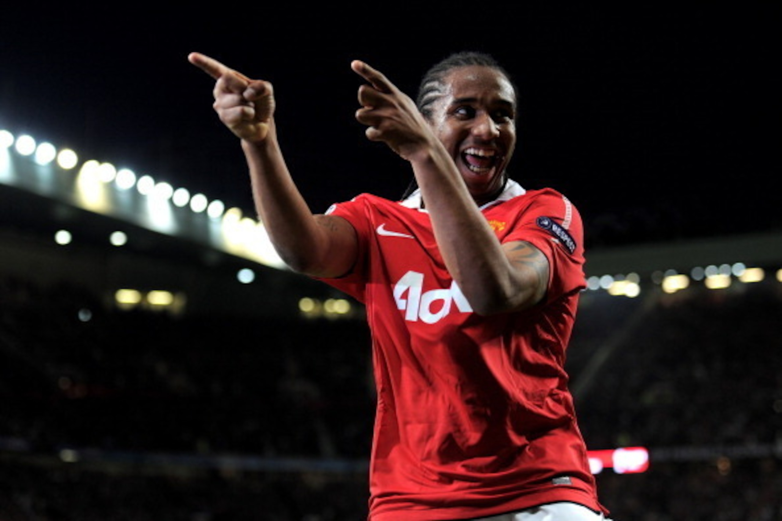MANCHESTER, ENGLAND - MAY 04:  Anderson of Manchester United celebrates scoring his team's fourth goal during the UEFA Champions League Semi Final second leg match between Manchester United and Schalke at Old Trafford on May 4, 2011 in Manchester, England
