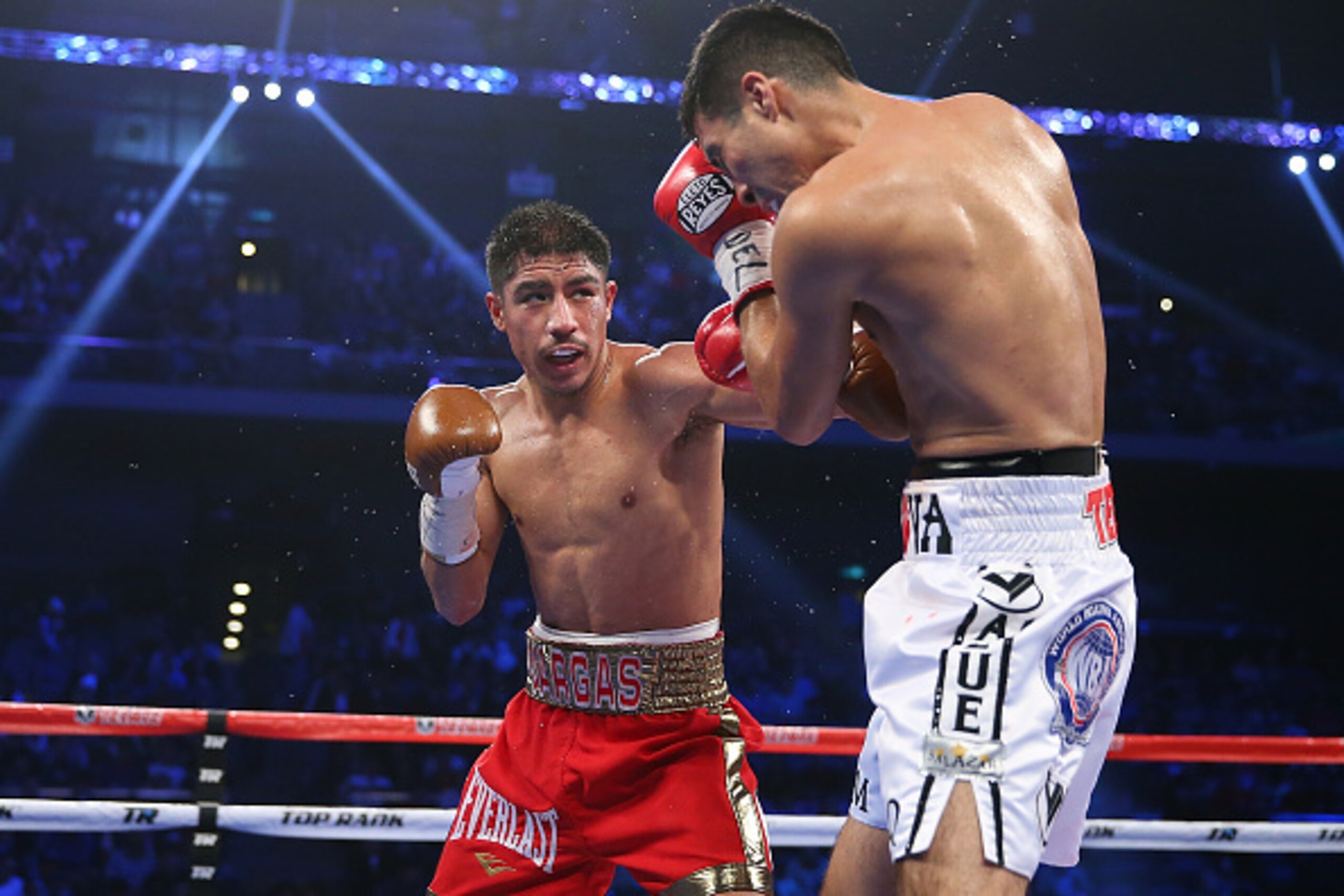 MACAU - NOVEMBER 23:  Jessie Vargas of the United States punches Antonio DeMarco of Mexico during the WBA world super lightweight title fight at The Venetian on November 23, 2014 in Macau, Macau.  (Photo by Chris Hyde/Getty Images)