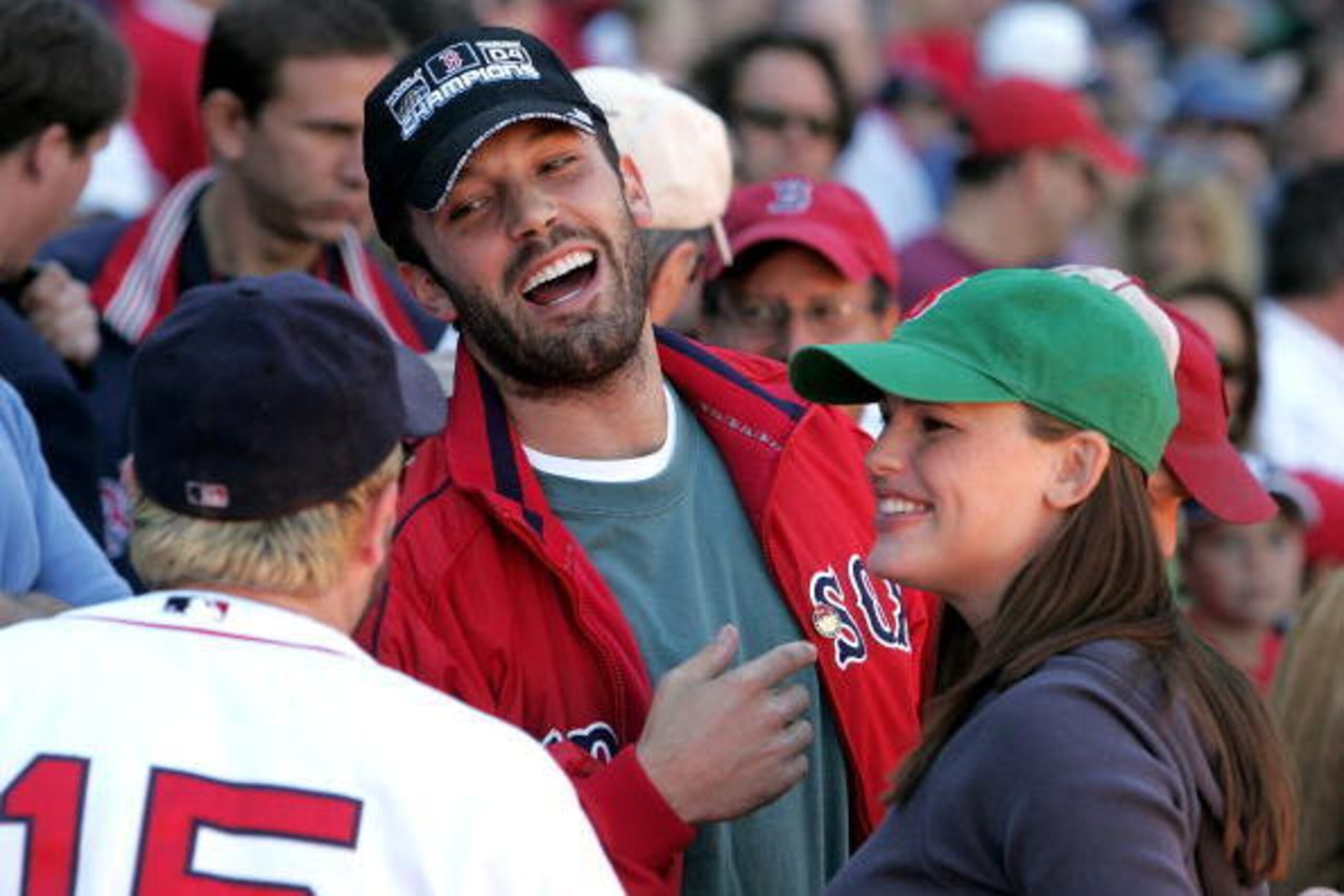 BOSTON - OCTOBER 01: Actor Ben Affleck and wife, actress Jennifer Garner laugh with player Kevin Millar #15 of the Boston Red Sox prior to the start of the game against the New York Yankees at Fenway Park on October 1, 2005 in Boston, Massachusetts. (Ph BOSTON - OCTOBER 01: Actor Ben Affleck and wife, actress Jennifer Garner laugh with player Kevin Millar #15 of the Boston Red Sox prior to the start of the game against the New York Yankees at Fenway Park on October 1, 2005 in Boston, Massachusetts. (Ph