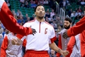 Nov 24, 2014; Salt Lake City, UT, USA; Chicago Bulls guard Derrick Rose (1) is introduced prior to the game against the Utah Jazz at EnergySolutions Arena. Mandatory Credit: Russ Isabella-USA TODAY Sports