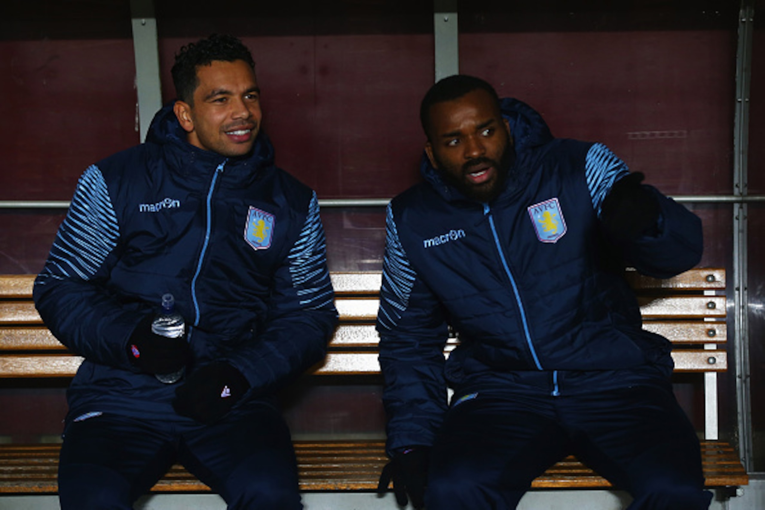 BIRMINGHAM, ENGLAND - NOVEMBER 24:  Substitutes Kieran Richardson and Darren Bent of Aston Villa (R) look on from the bench prior to the Barclays Premier League match between Aston Villa and Southampton at Villa Park on November 24, 2014 in Birmingham, En