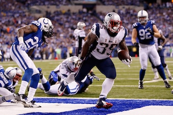 INDIANAPOLIS, IN - NOVEMBER 16:  Jonas Gray #35 of the New England Patriots scores a touchdown against the Indianapolis Colts during the fourth quarter of the game at Lucas Oil Stadium on November 16, 2014 in Indianapolis, Indiana.  (Photo by Joe Robbins/