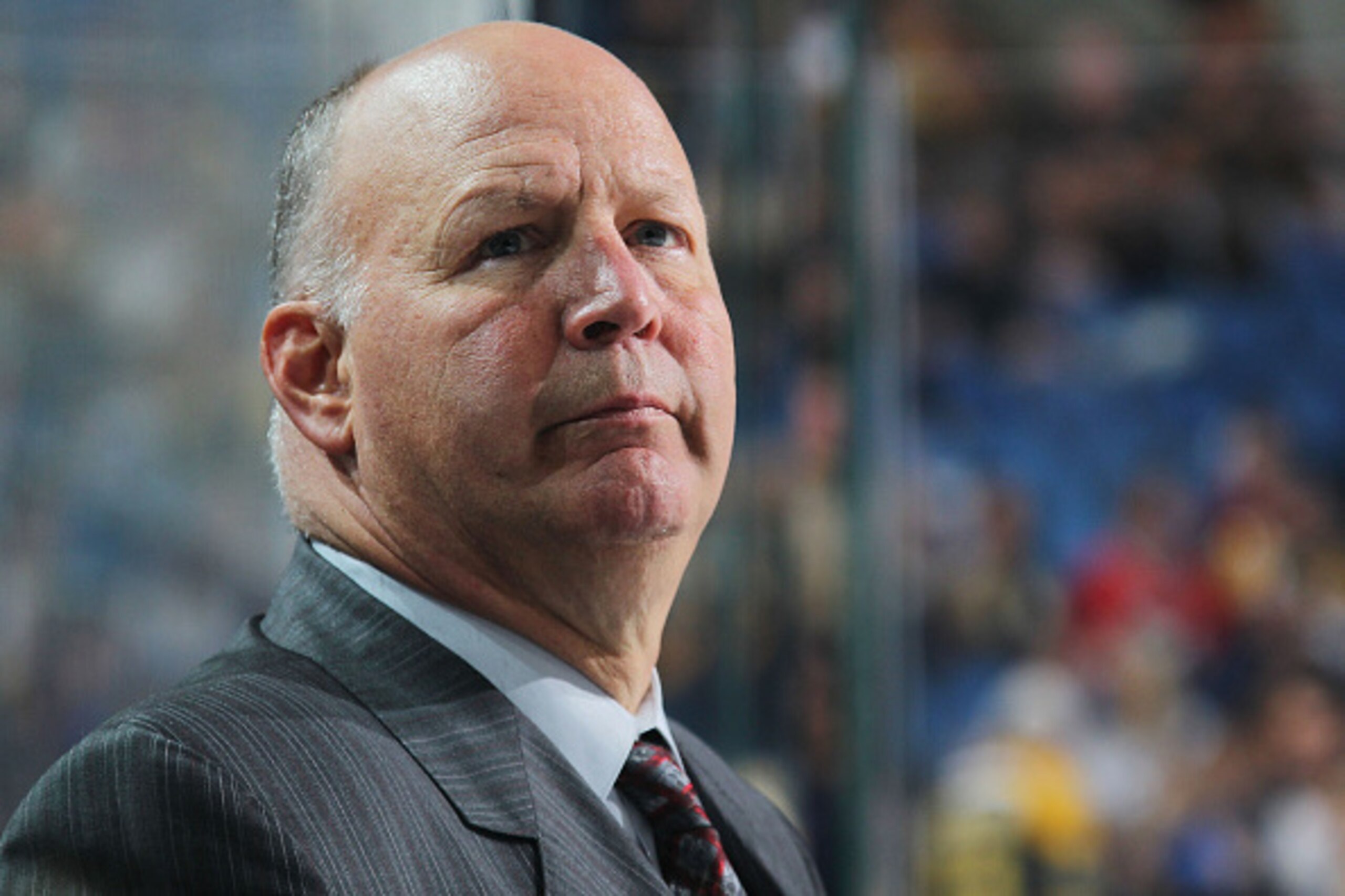 BUFFALO, NY - OCTOBER 18: Head coach Claude Julien of the Boston Bruins watches the action against the Buffalo Sabres on October 18, 2014 at the First Niagara Center in Buffalo, New York.  (Photo by Bill Wippert/NHLI via Getty Images)