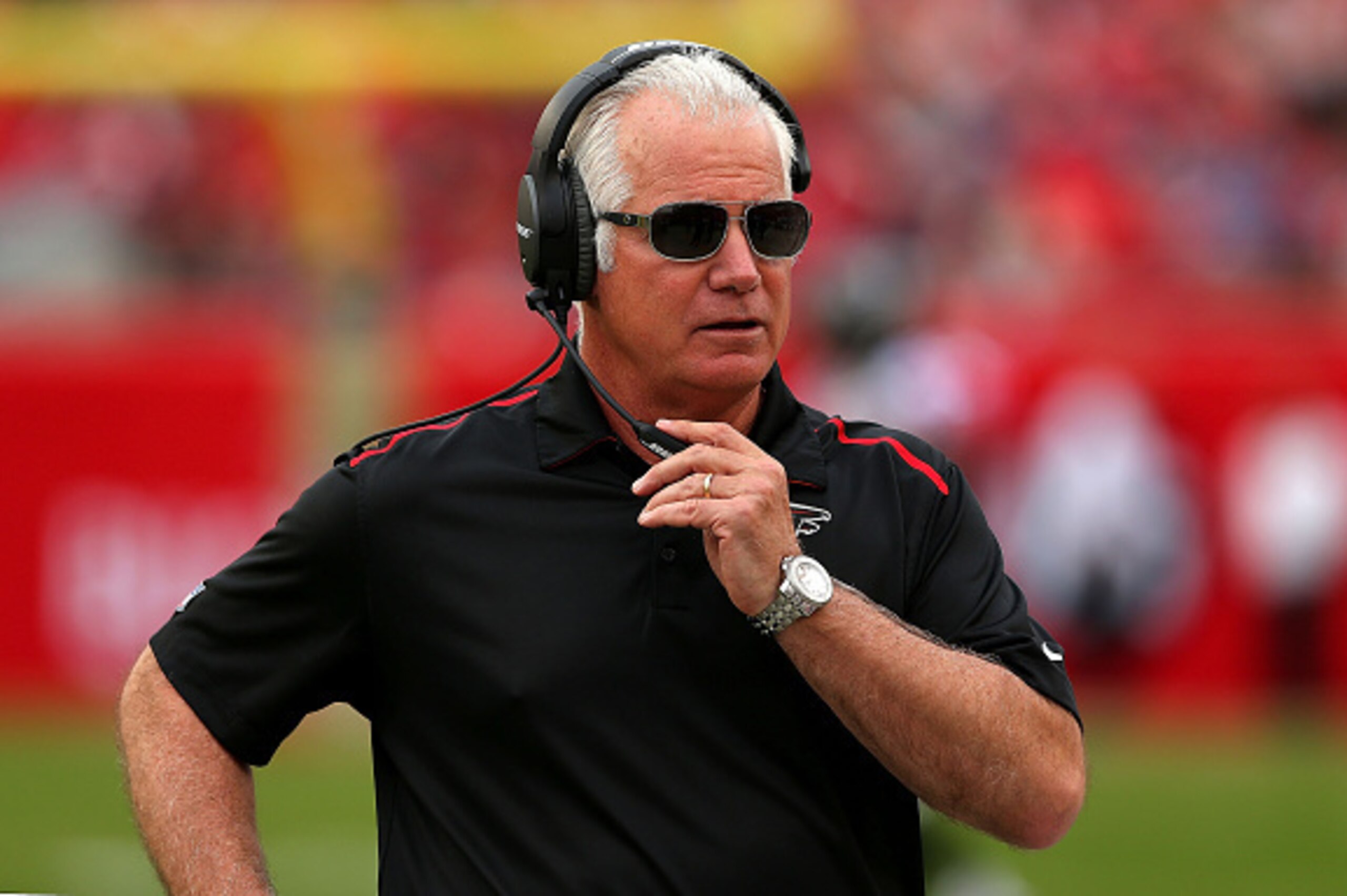 TAMPA, FL - NOVEMBER 09:  Head coach Mike Smith of the Atlanta Falcons  looks on during a game against the Tampa Bay Buccaneers at Raymond James Stadium on November 9, 2014 in Tampa, Florida.  (Photo by Mike Ehrmann/Getty Images)