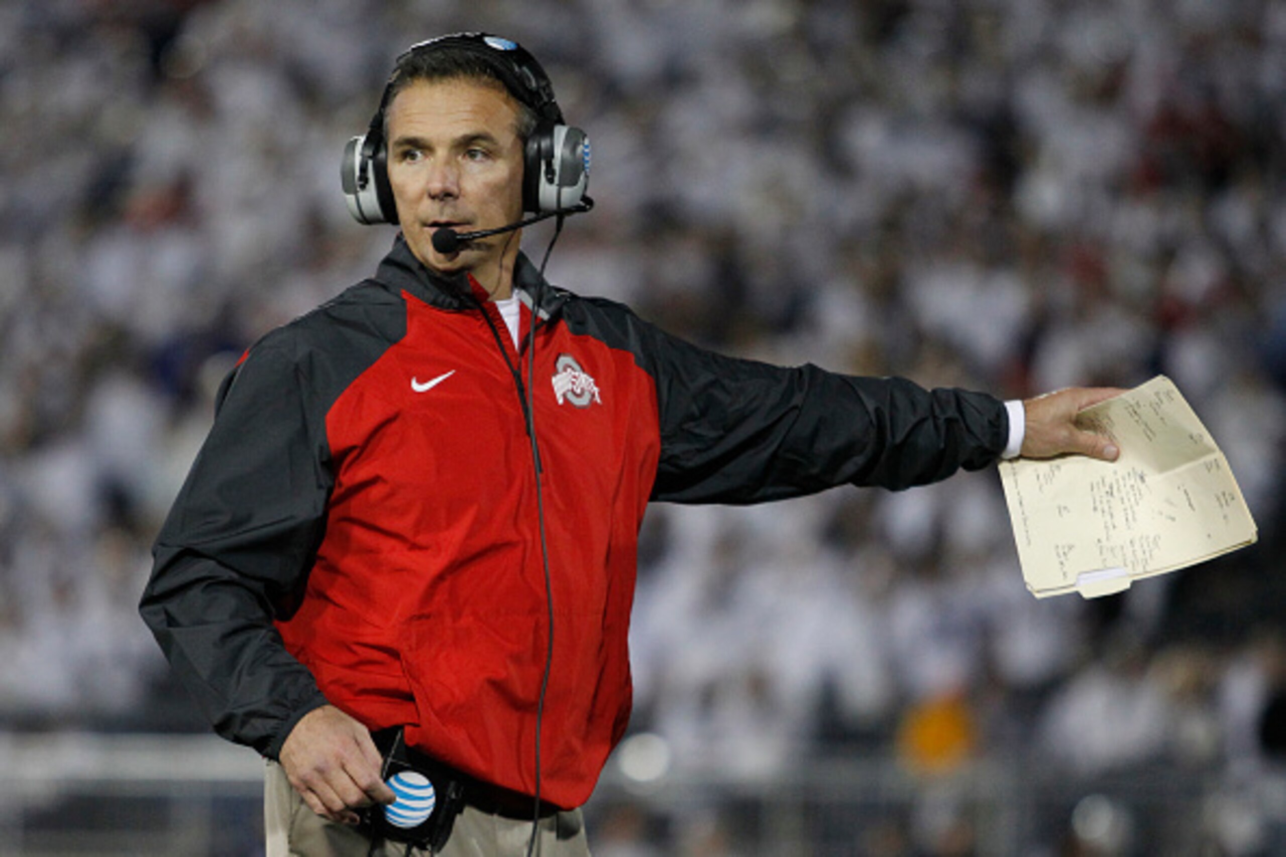 STATE COLLEGE, PA - OCTOBER 25:  Urban Meyer head coach of the Ohio State Buckeyes coaches during the game against the Penn State Nittany Lions on October 25, 2014 at Beaver Stadium in State College, Pennsylvania.  (Photo by Justin K. Aller/Getty Images)