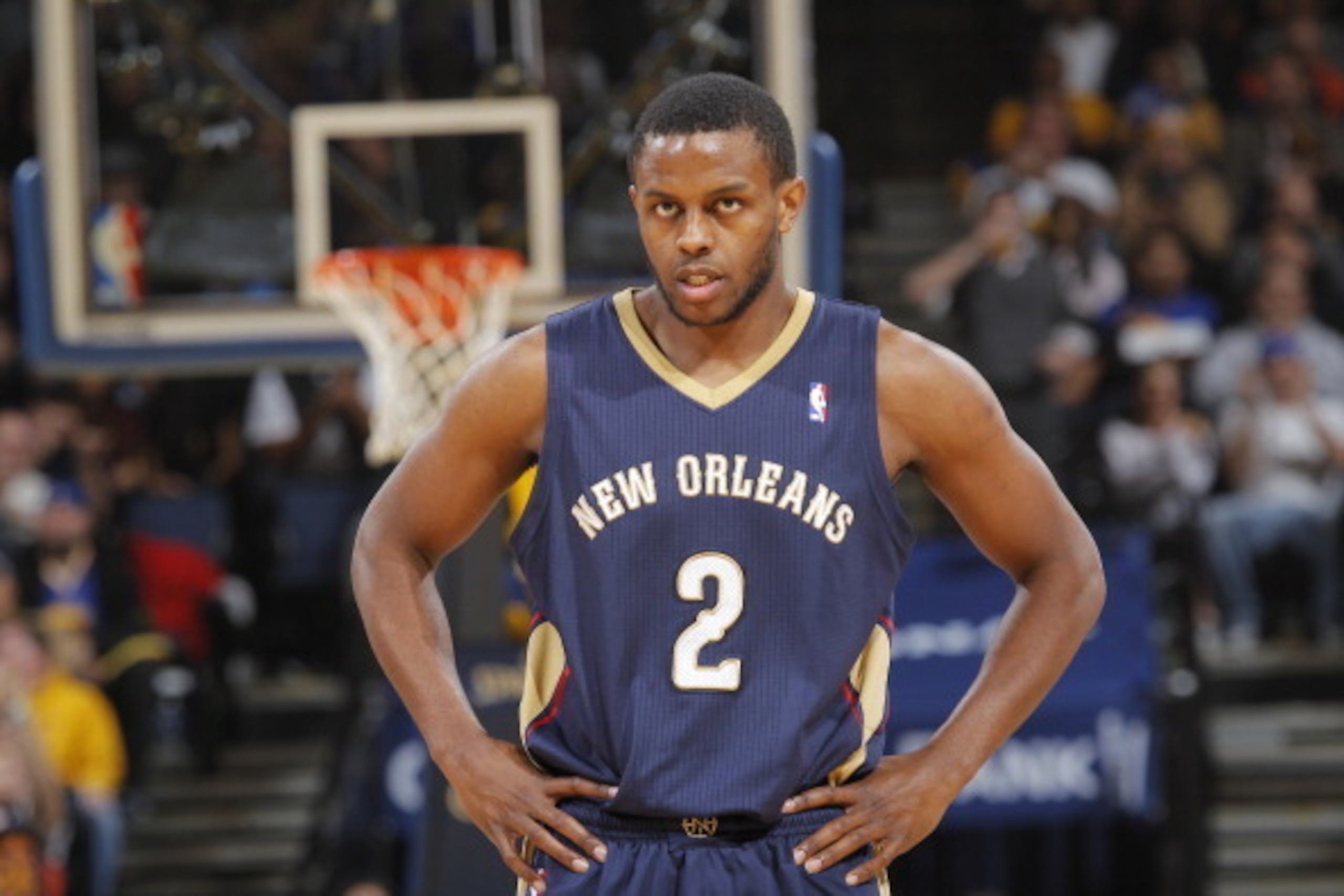 OAKLAND, CA - DECEMBER 17: Darius Miller #2 of the New Orleans Pelicans while facing the Golden State Warriors on December 17, 2013 at Oracle Arena in Oakland, California. NOTE TO USER: User expressly acknowledges and agrees that, by downloading and or us
