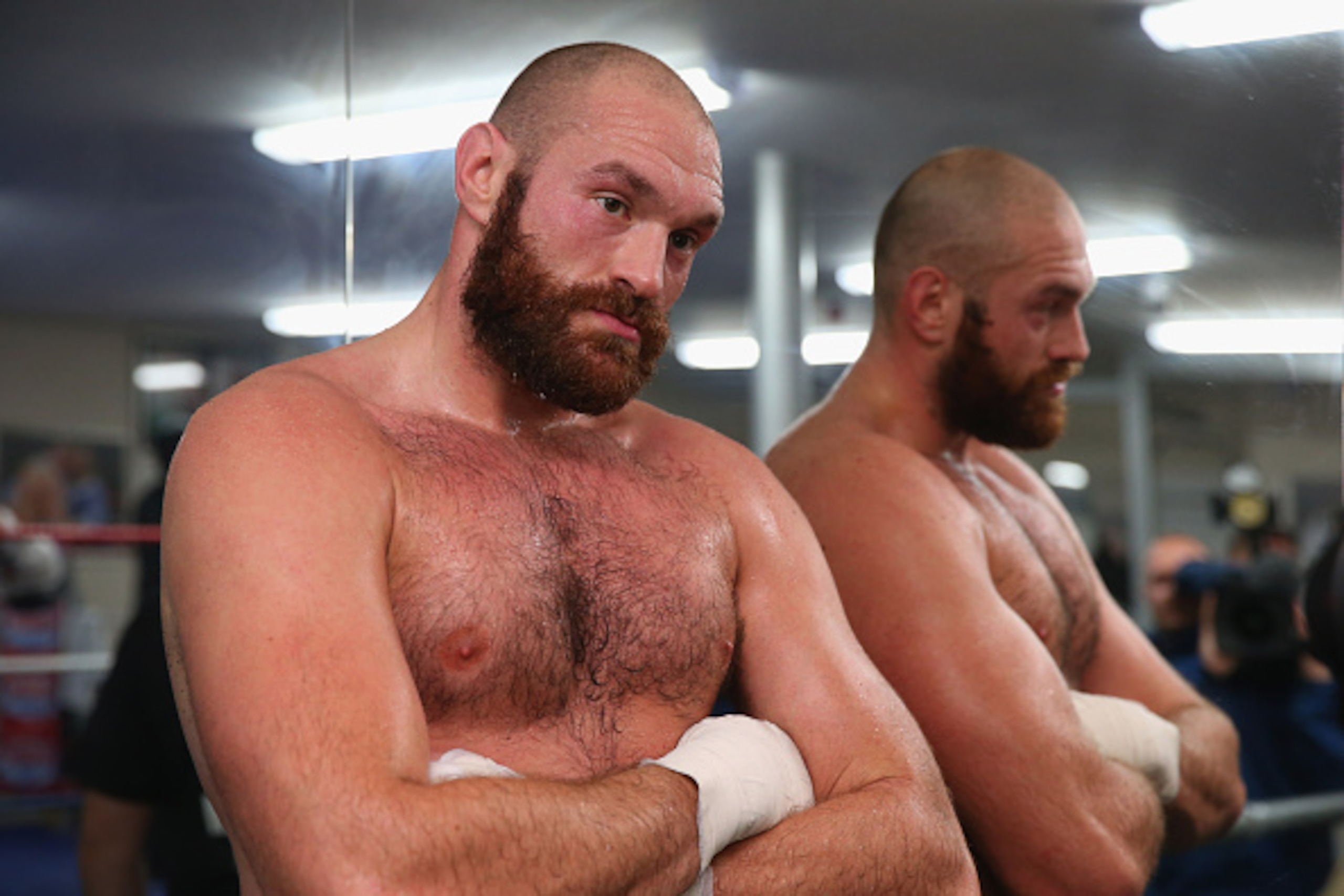 BOLTON, ENGLAND - NOVEMBER 06:  Tyson Fury poses for a portrait during a training session at Team Fury Gym ahead of his fight with Dereck Chisora on November 6, 2014 in Bolton, England.  (Photo by Alex Livesey/Getty Images)